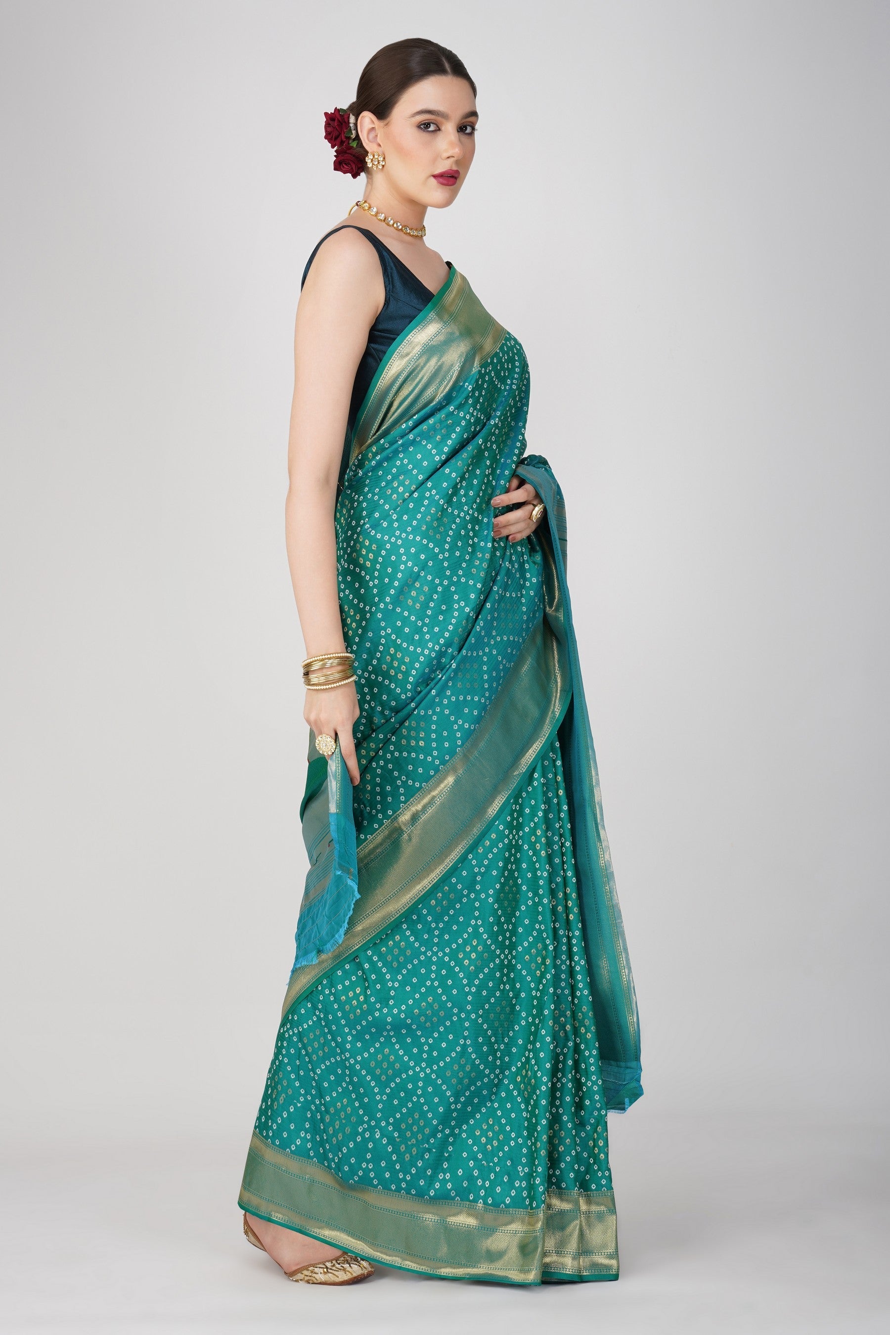Blue Pure Silk Paithani Bandhej work Saree