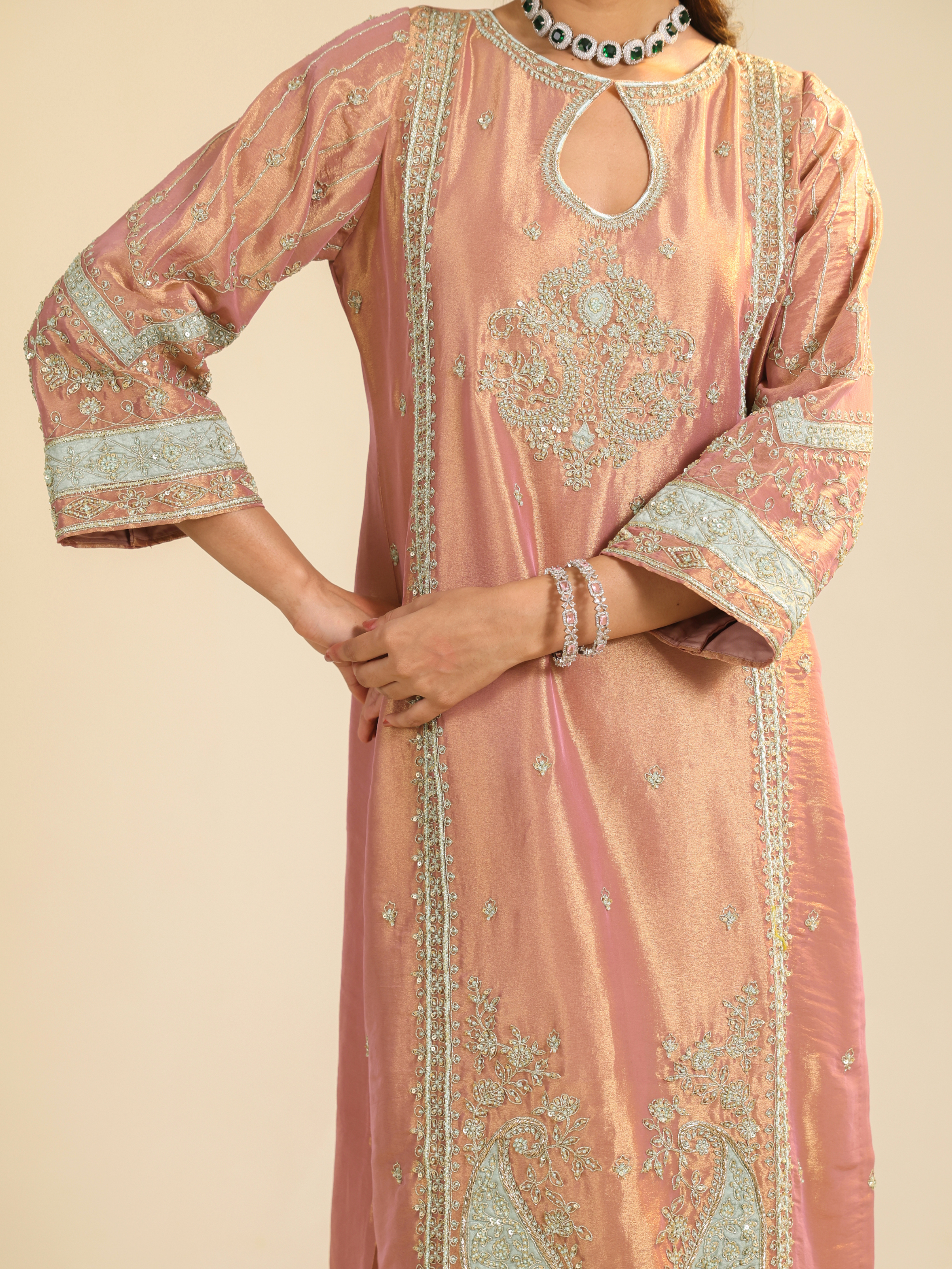 Pink Lamhe Tissue Kurta Set