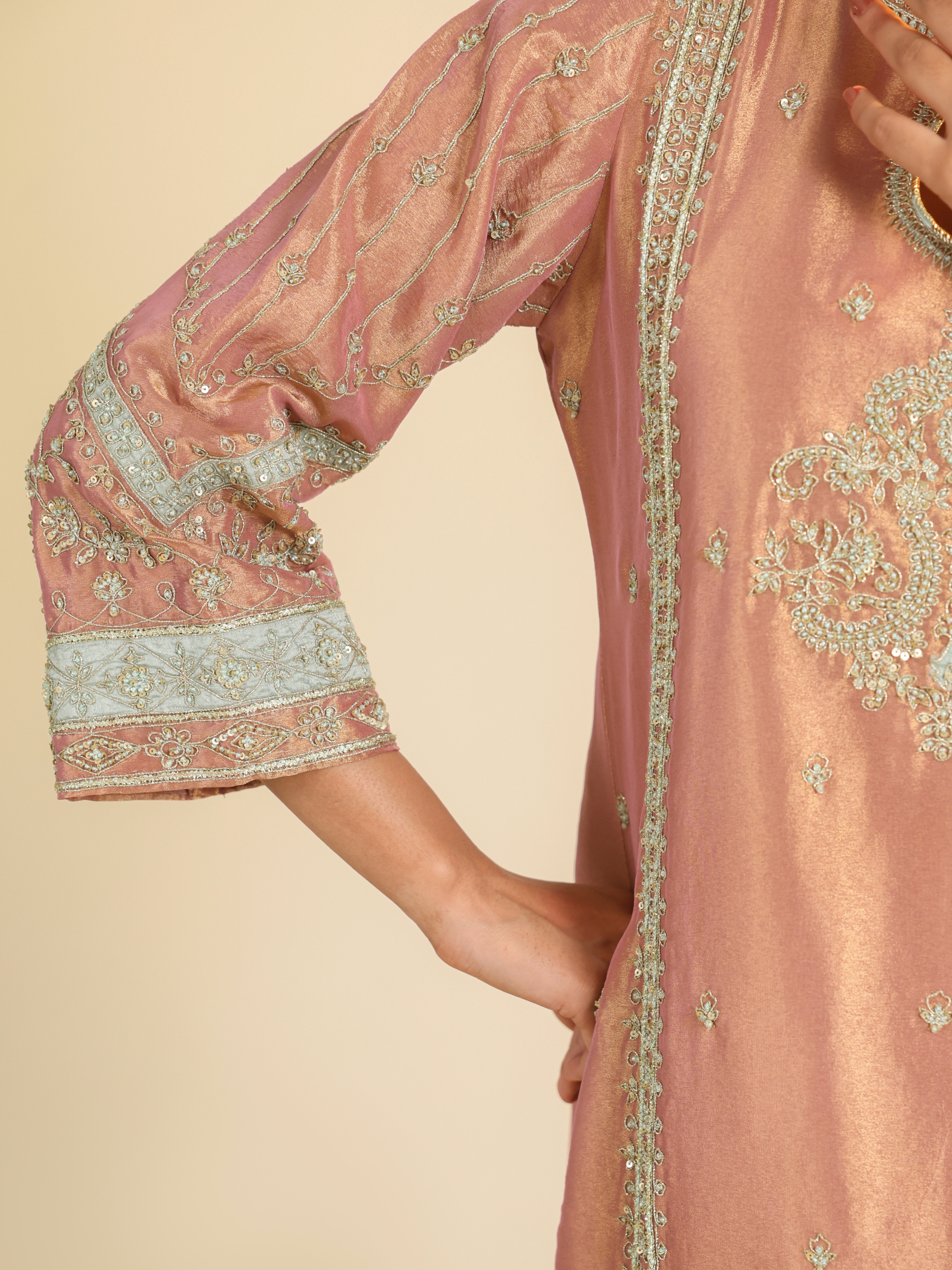 Pink Lamhe Tissue Kurta Set