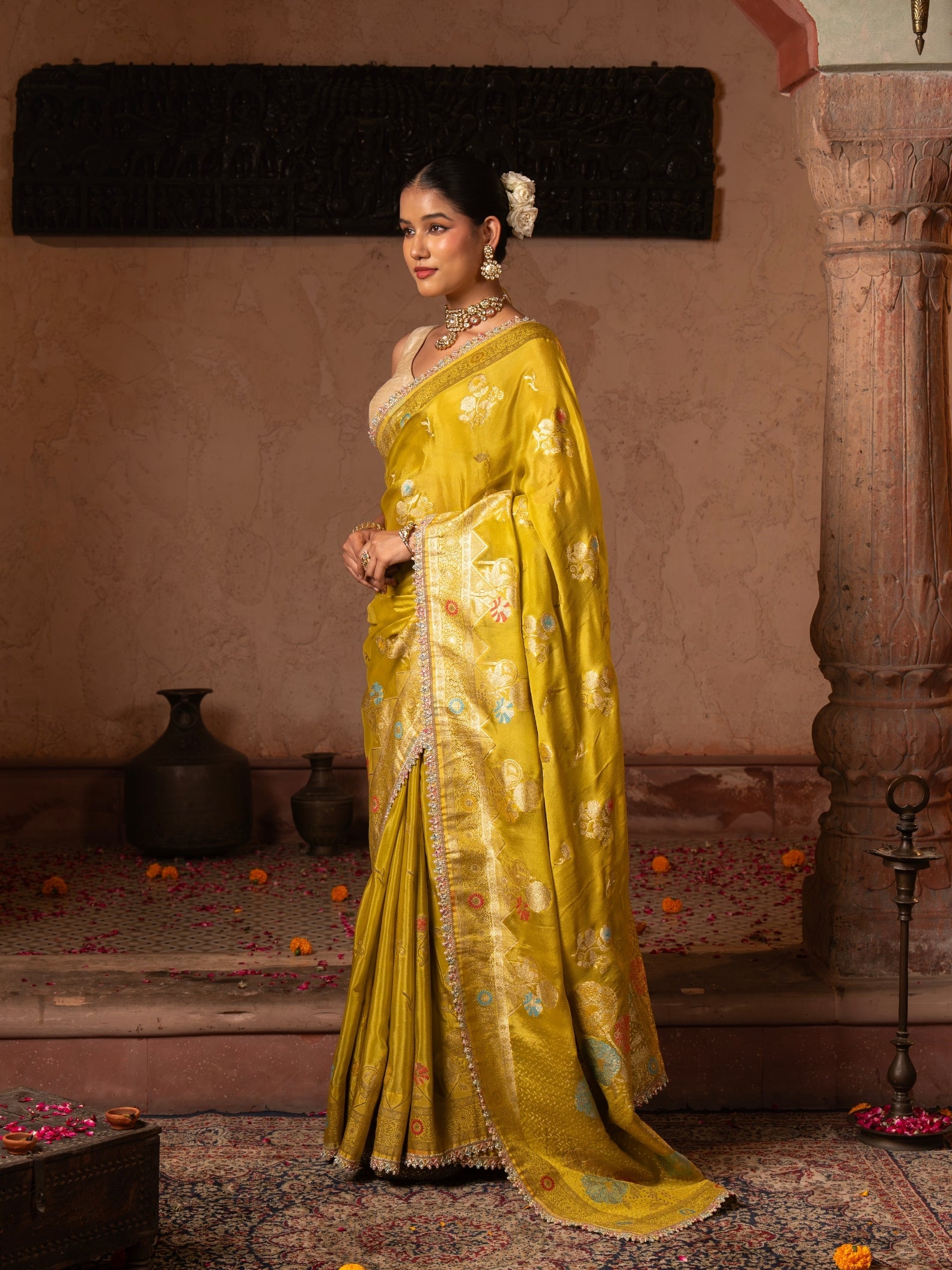 Green Pure Chiffon Banarasi Silk Handloom Saree