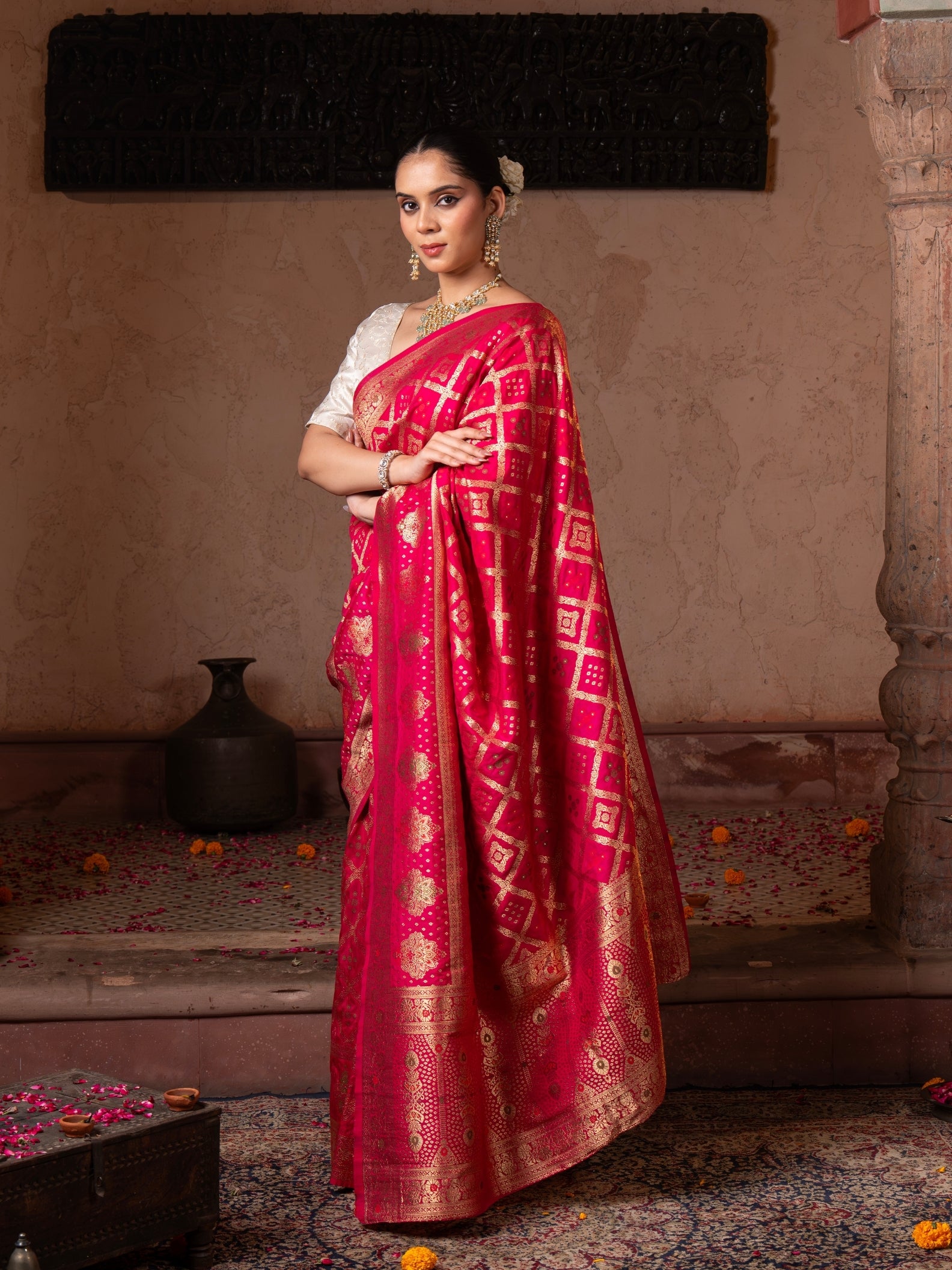 Pink Pure Monga Silk Banarasi Ghatchola Handloom Saree