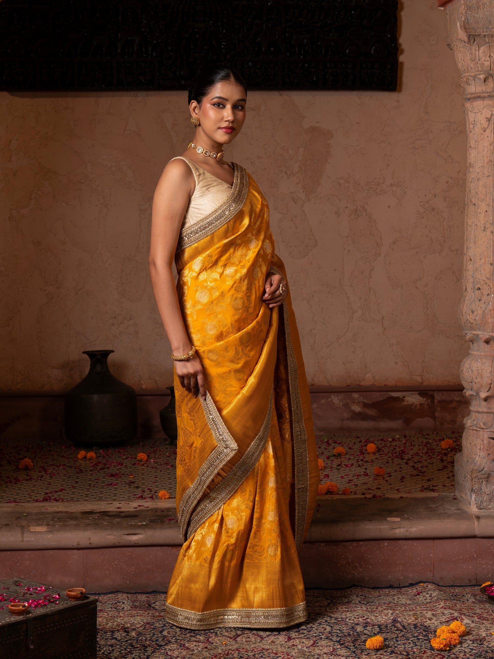 Yellow Pure Katan Silk Banarasi Handloom Saree