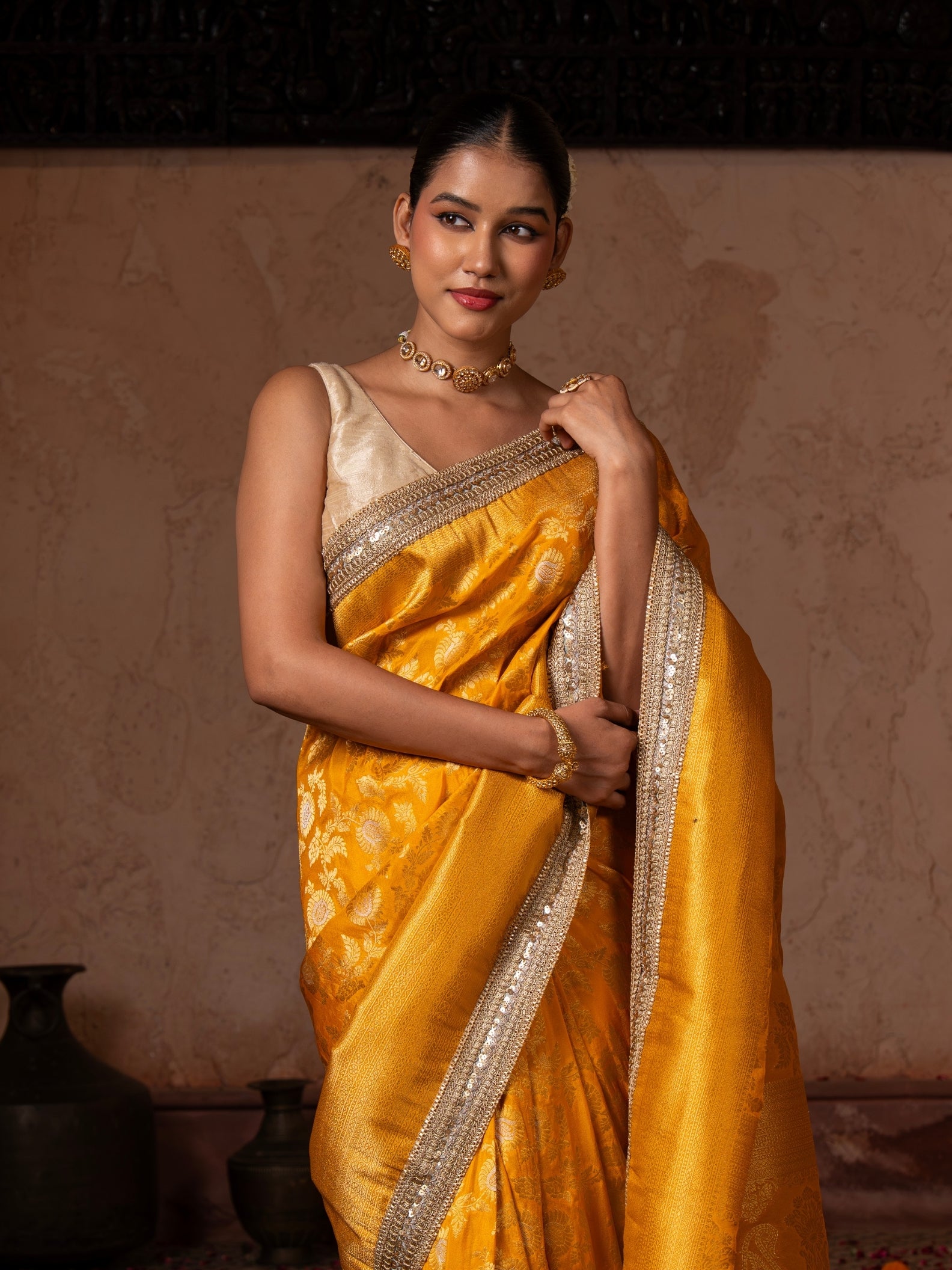 Yellow Pure Katan Silk Banarasi Handloom Saree