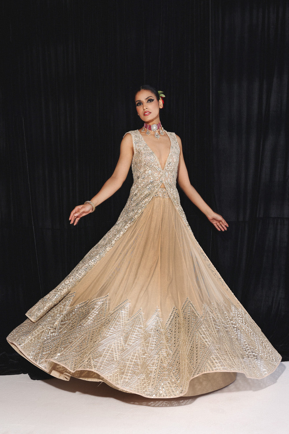 MIRRORWORK JACKET AND LEHENGA SET