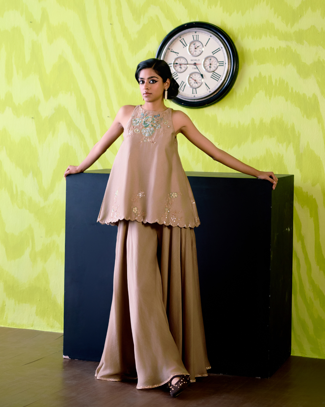 Mocha Crop Top with Sharara