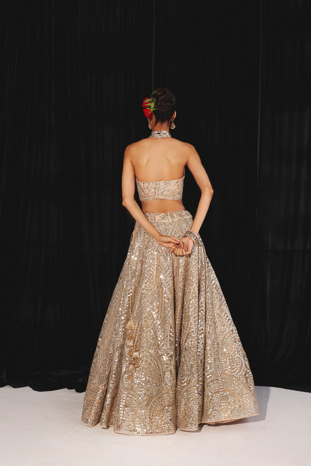 DIAMOND & PAISLEY TULLE MIRROR WORK LEHENGA SET