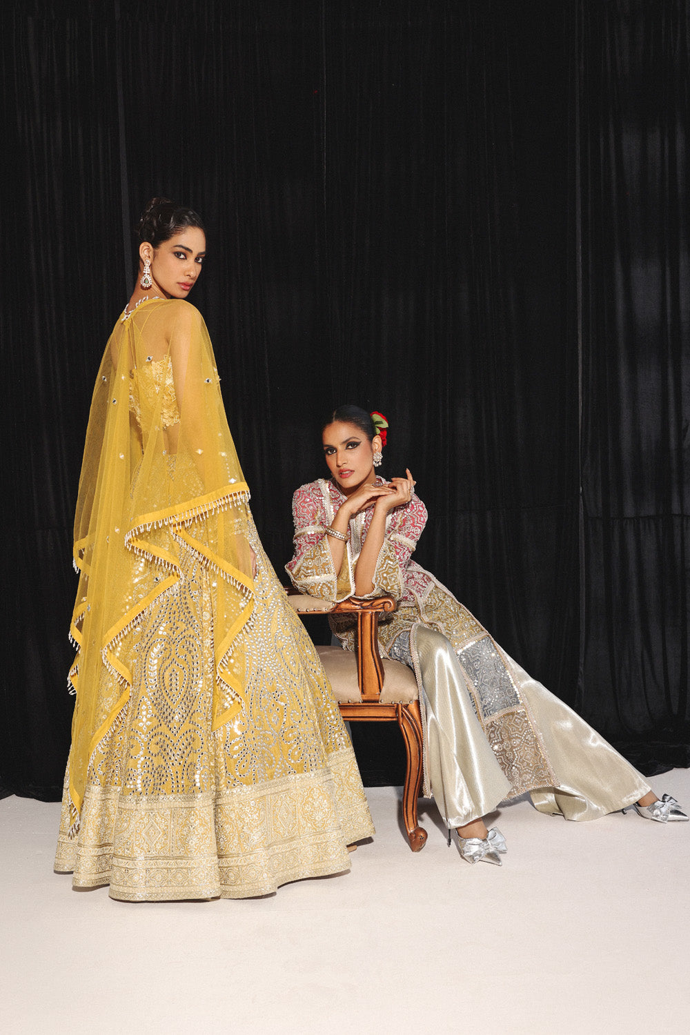 CHIKANKARI MIRRORWORK BOX PLEAT LEHENGA SET