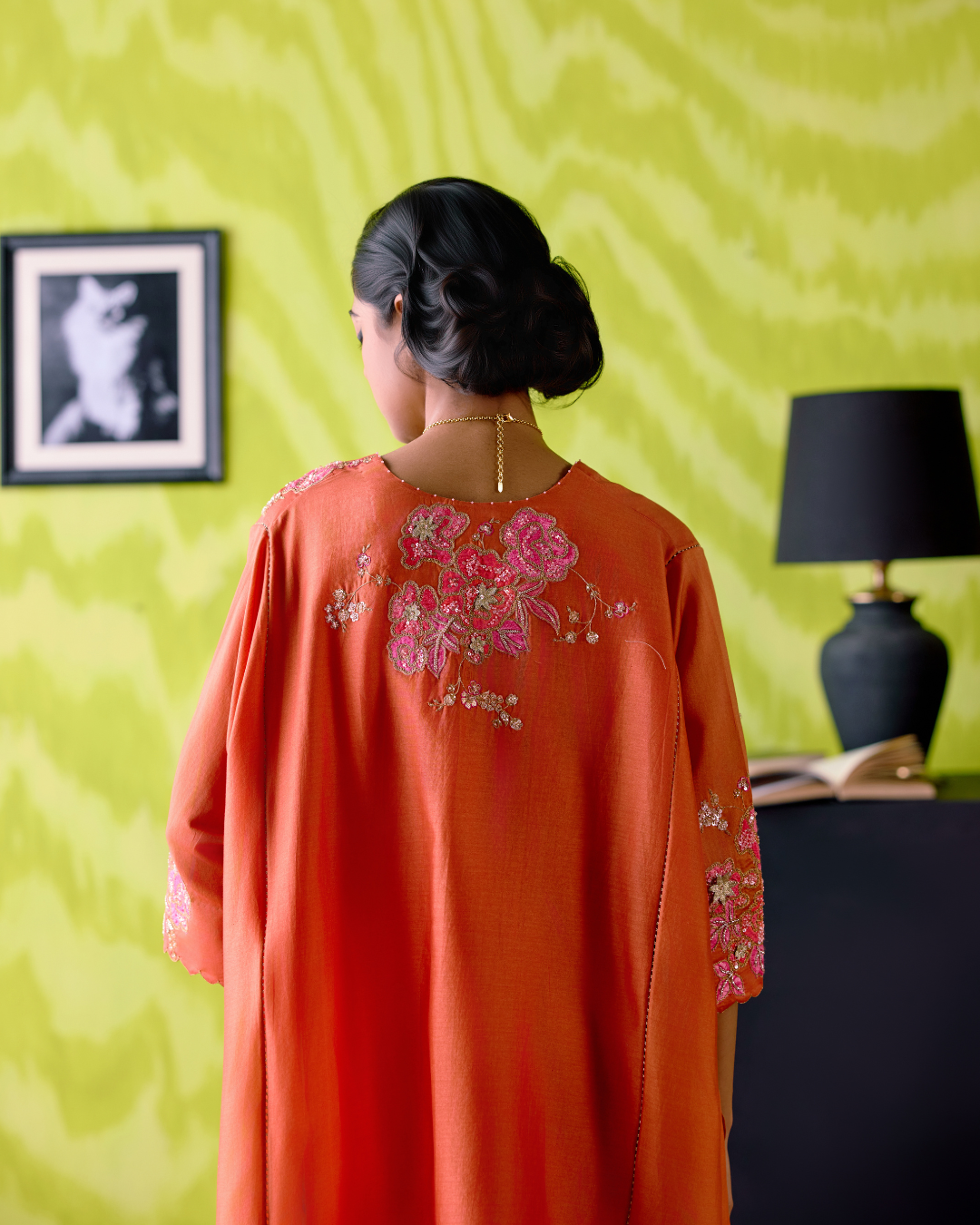 Rust Orange Panelled Short Kaftan Set