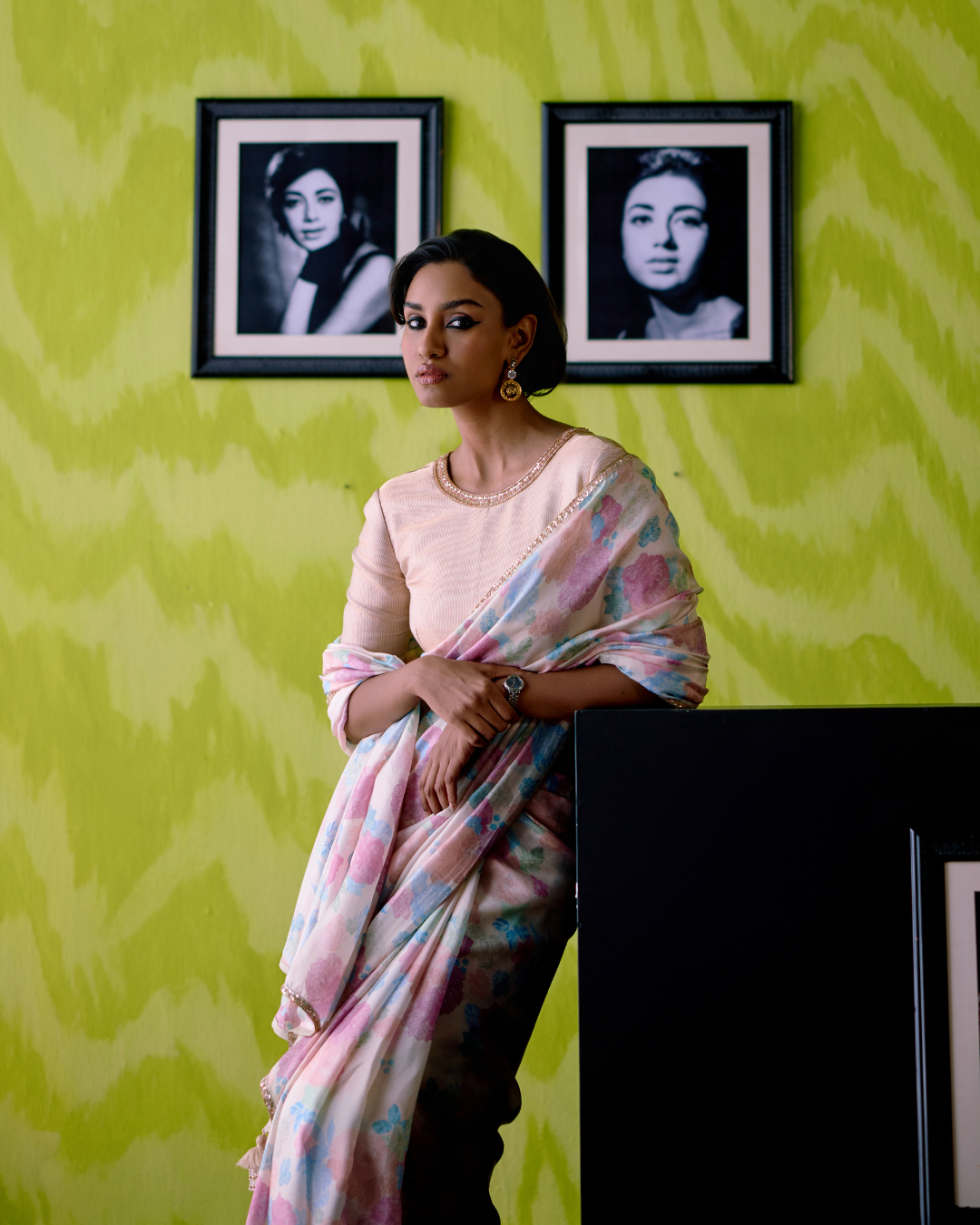 Ivory Floral Print Saree with Blouse