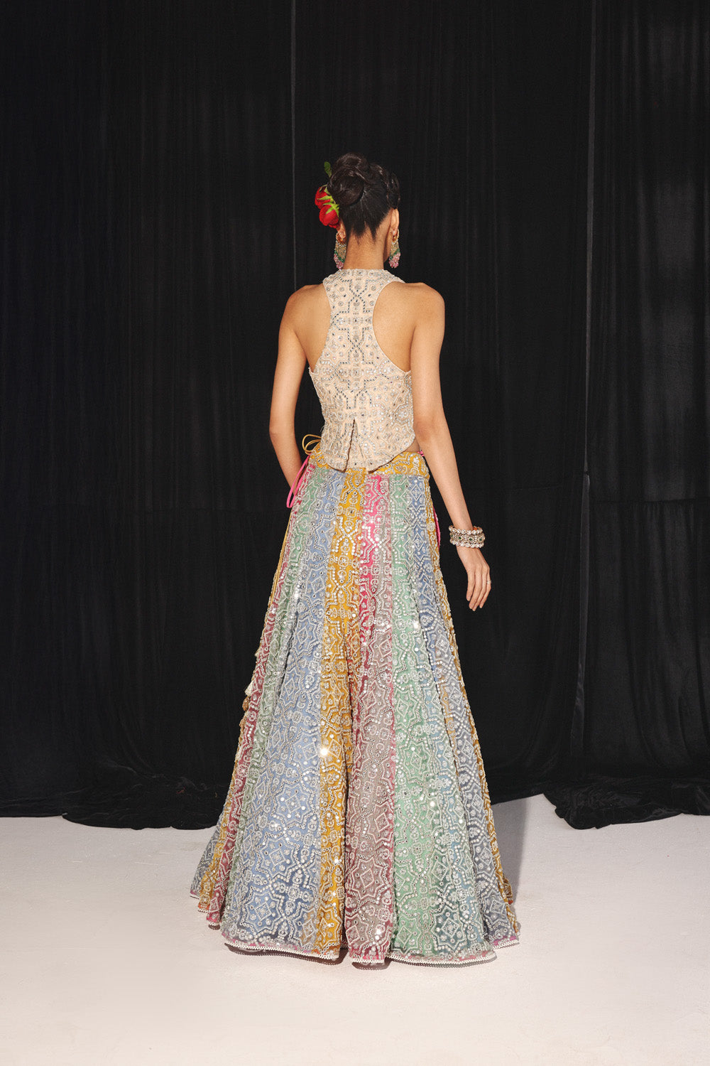 MIRRORWORK AND BEADWORK MULTICOLOUR LEHENGA SET