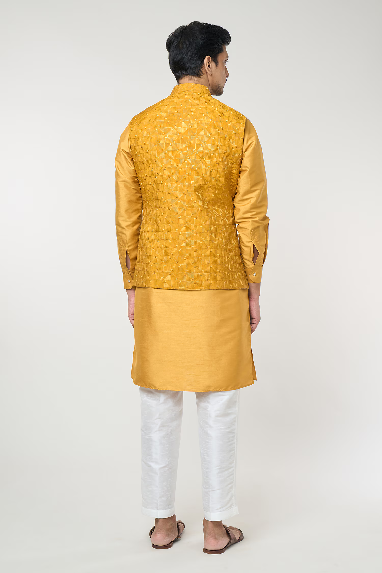 Mustard Embroidered Kurta-Jacket Set