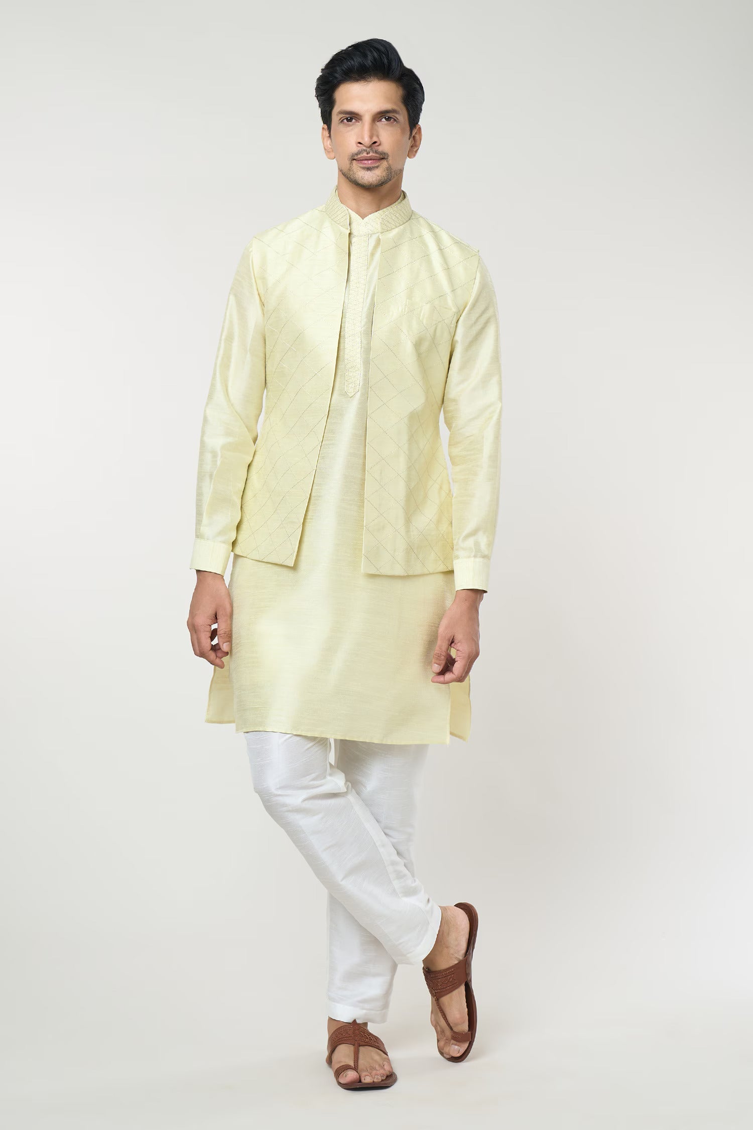 Parrot Green Pintuck Kurta-Jacket Set