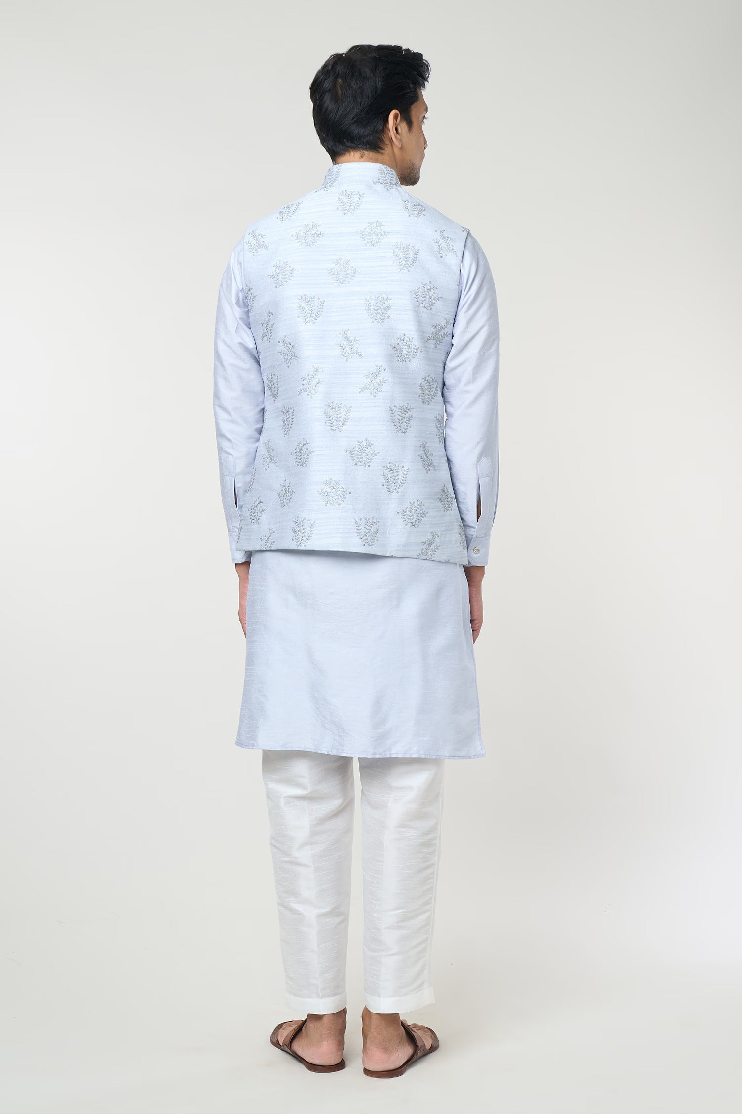 Powder Blue Embroidered Kurta-Jacket Set