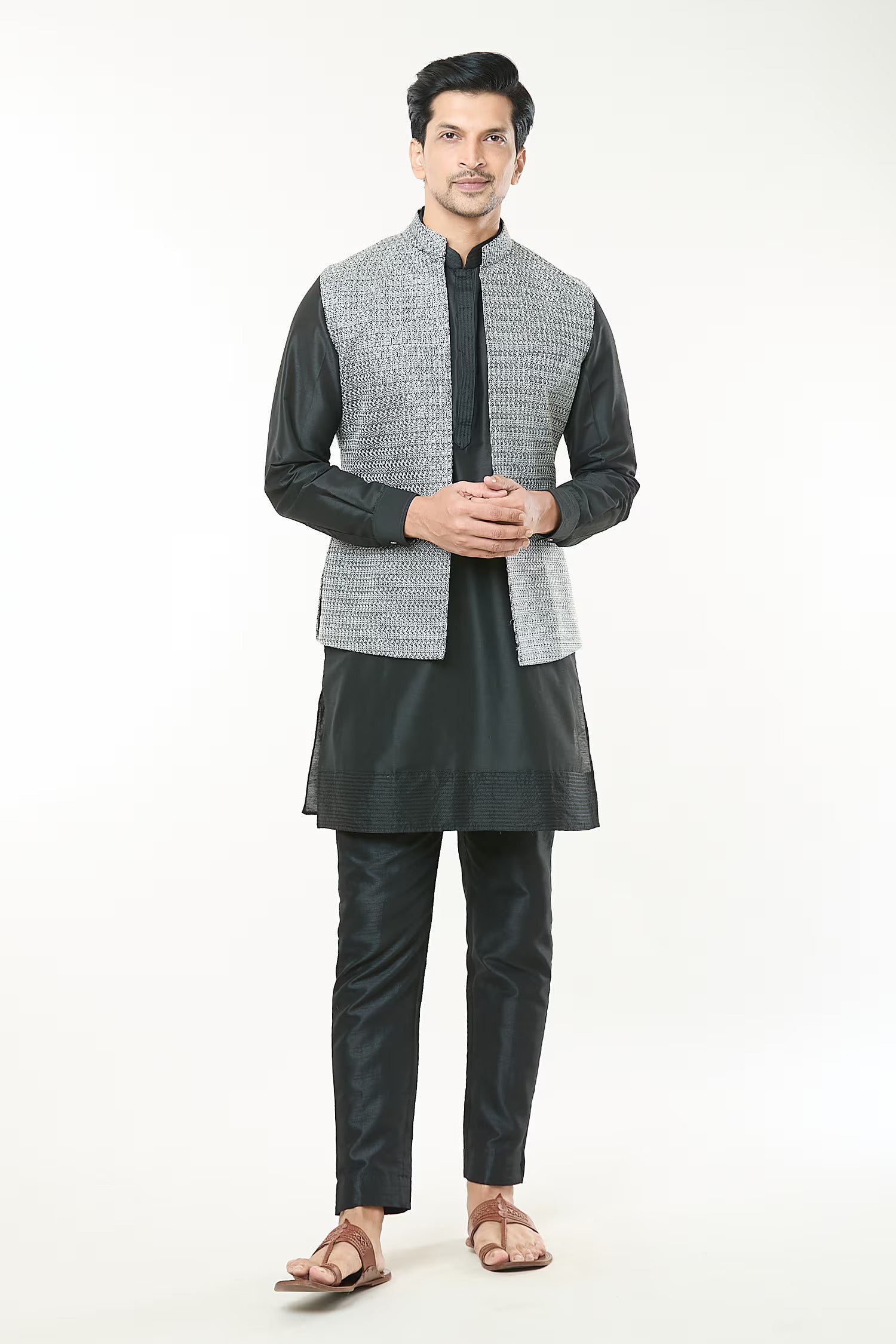 Black Embroidered Kurta-Jacket Set