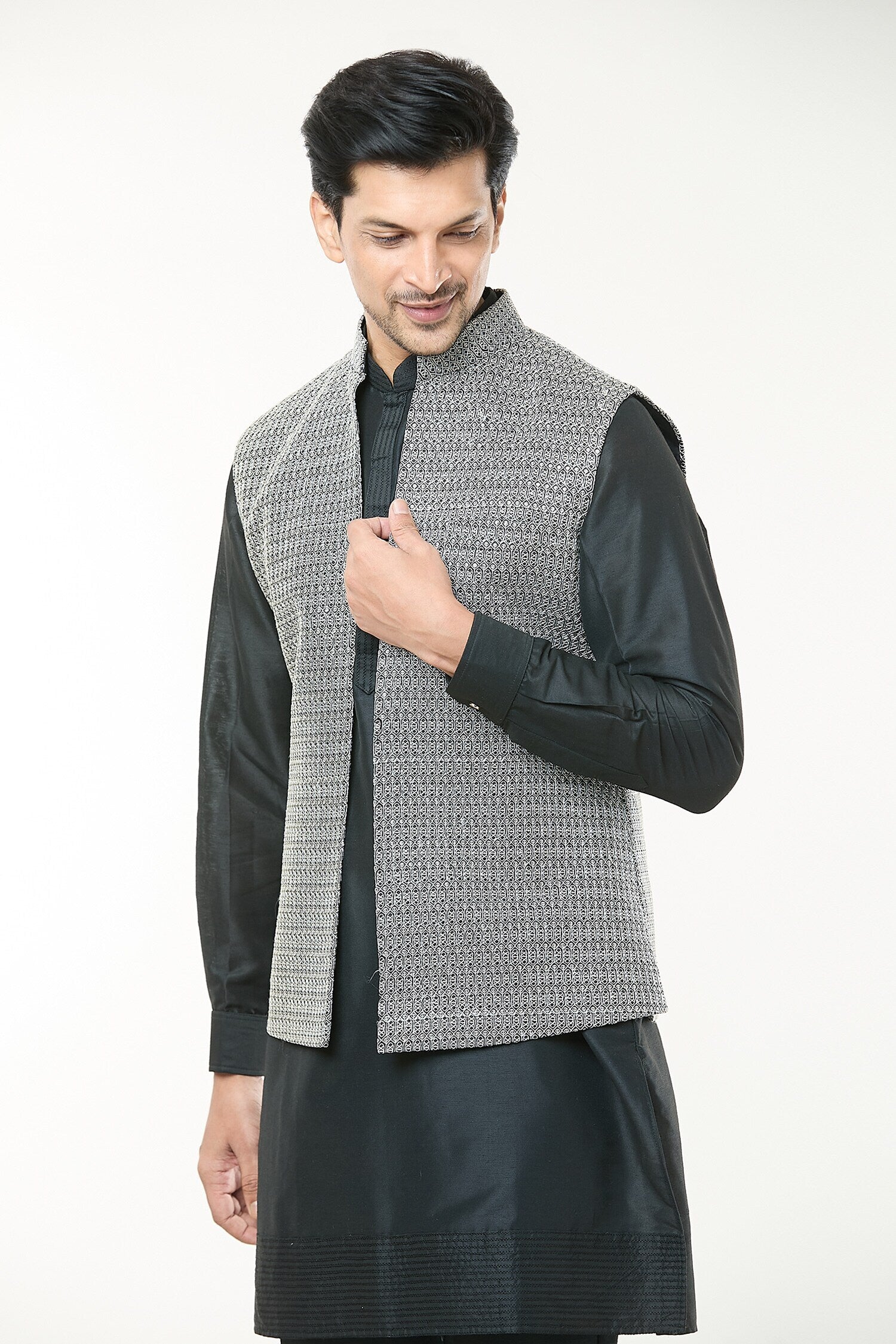 Black Embroidered Kurta-Jacket Set