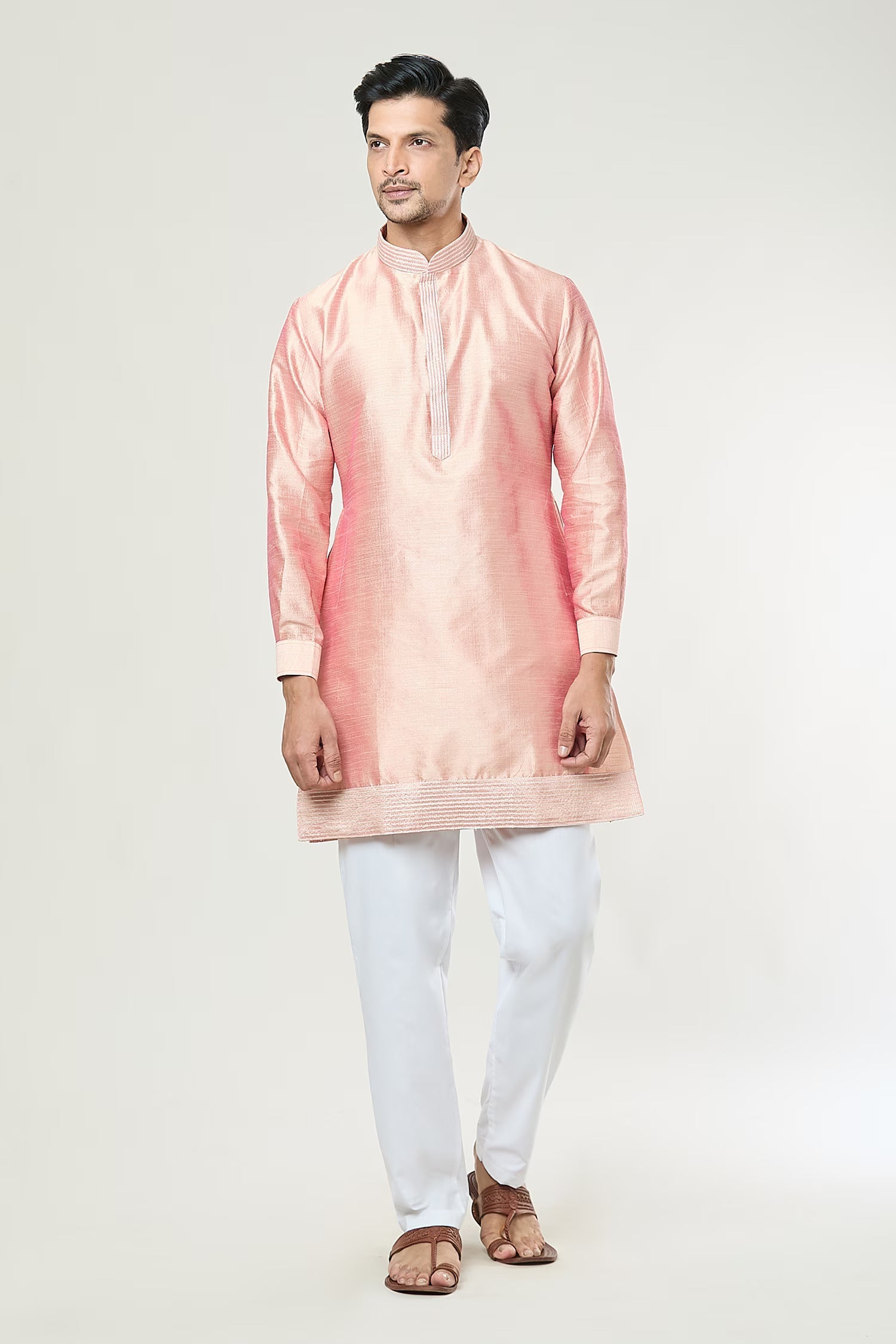 Peach Embroidered Kurta-Jacket Set