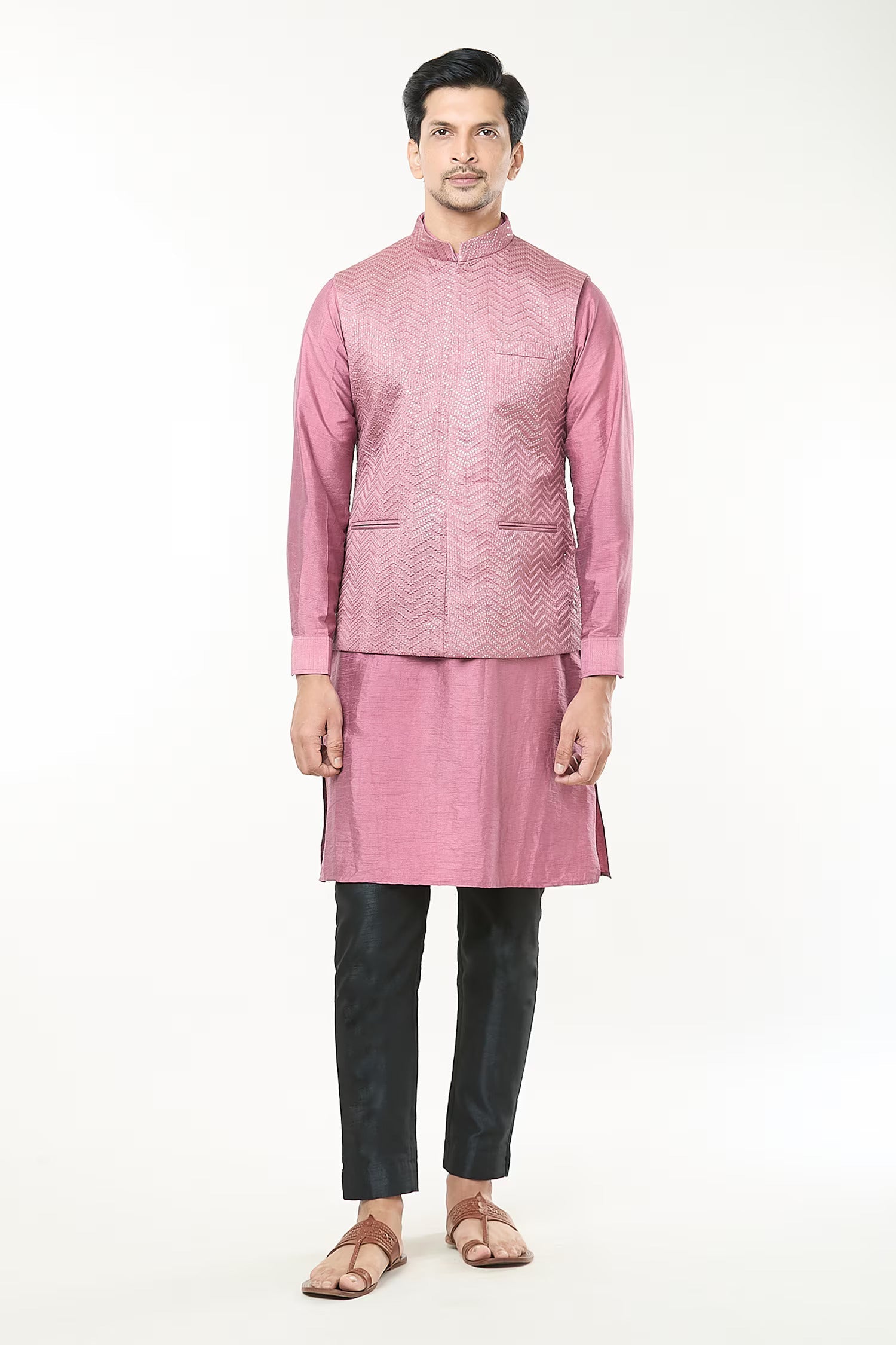 Mauve Pink Embroidered Kurta-Jacket Set