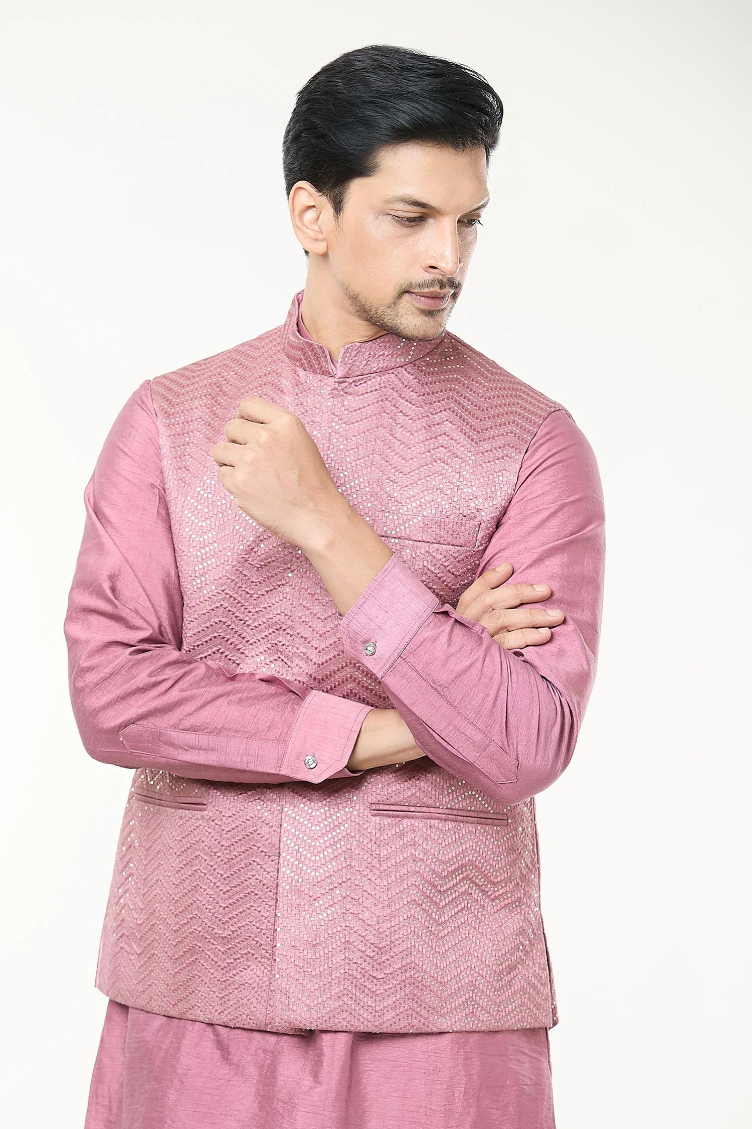 Mauve Pink Embroidered Kurta-Jacket Set