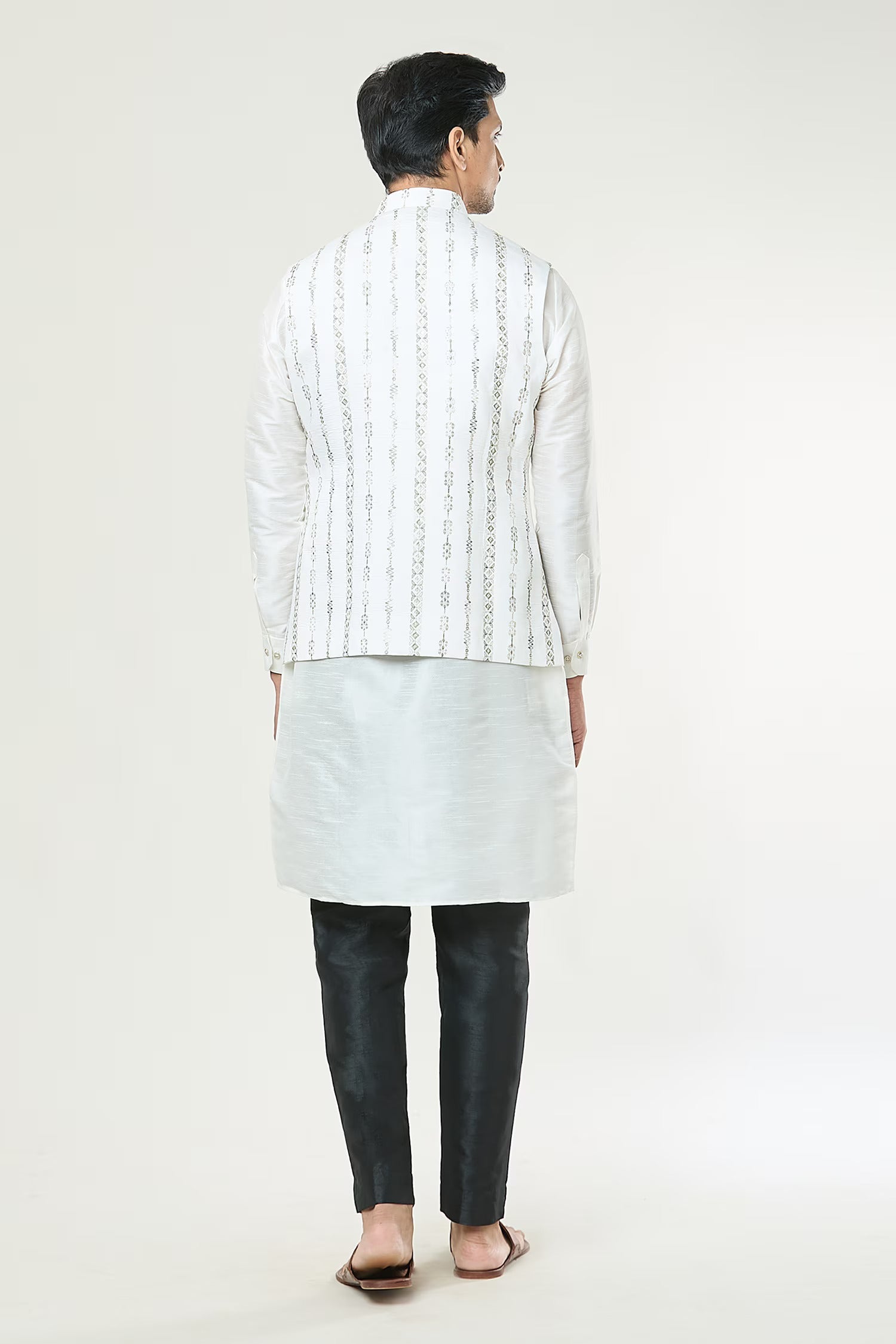 Off White Embroidered Kurta-Jacket Set