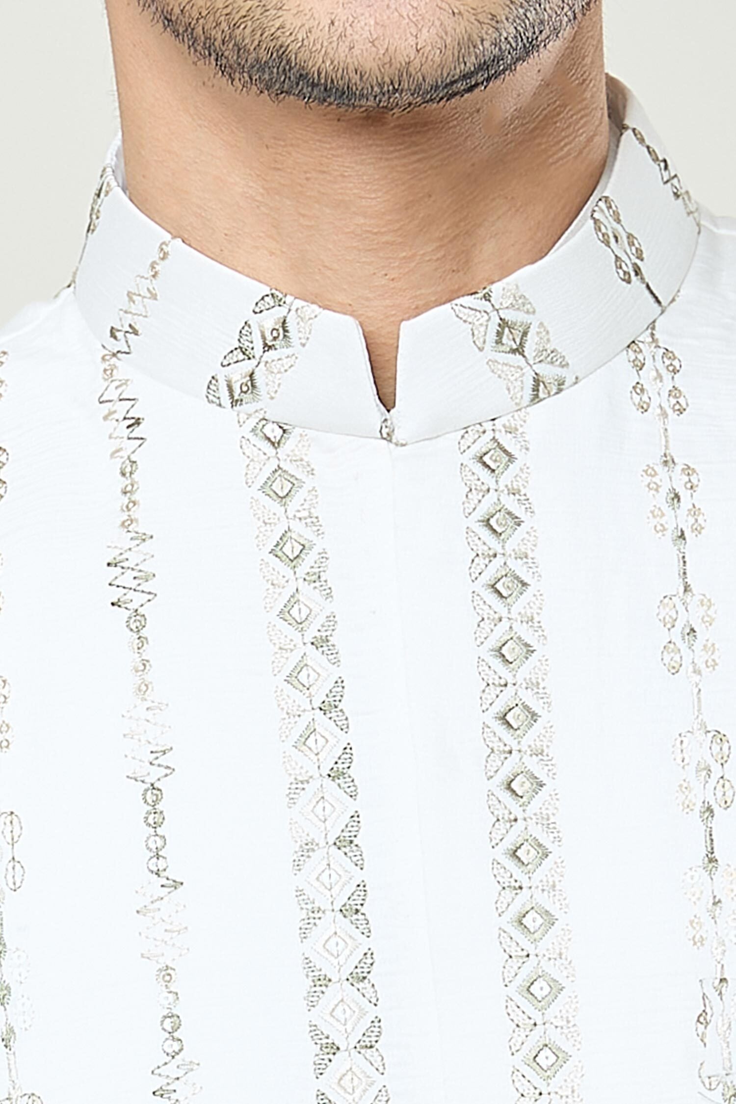 Off White Embroidered Kurta-Jacket Set