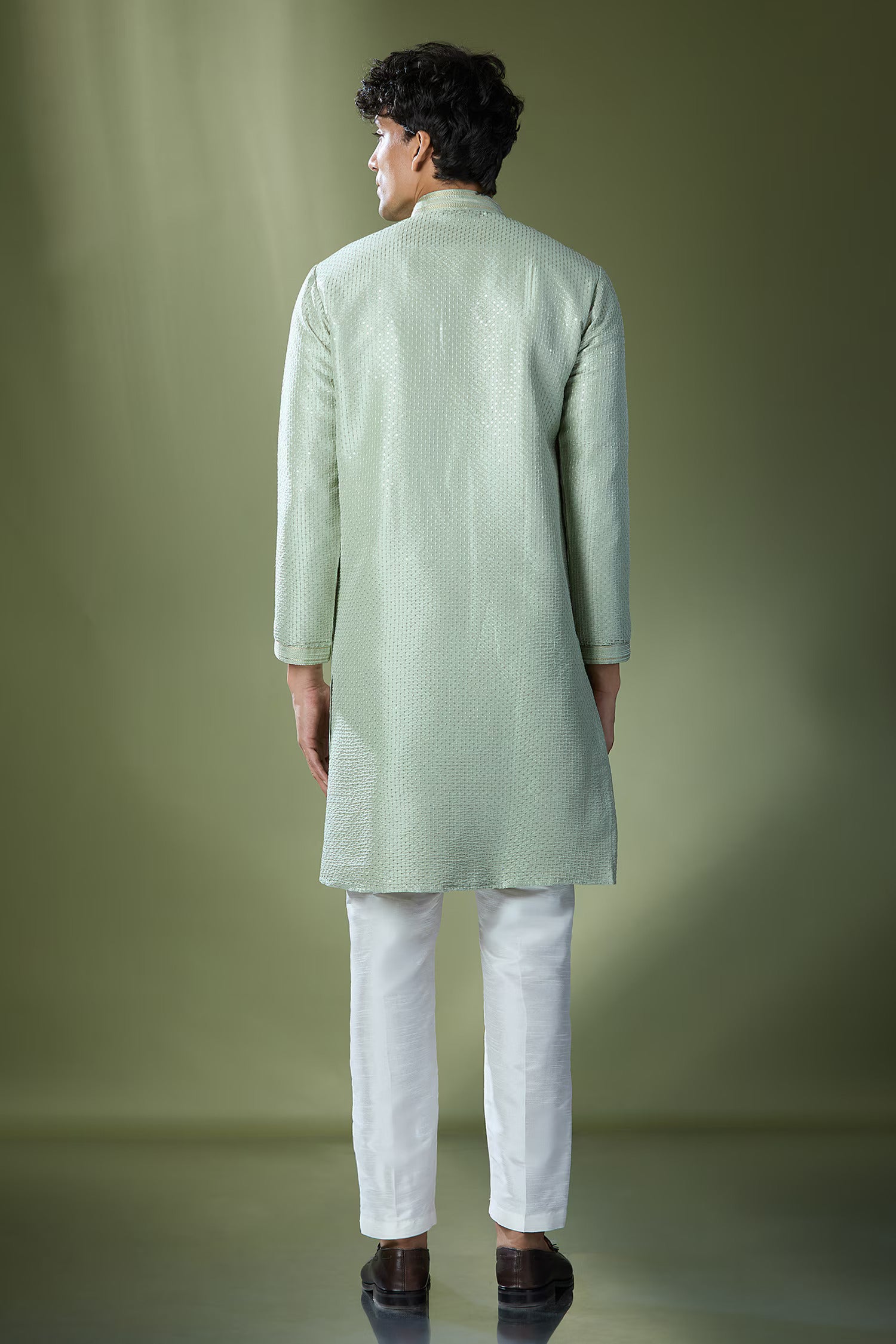 Pista Green Running Stitch Kurta Set