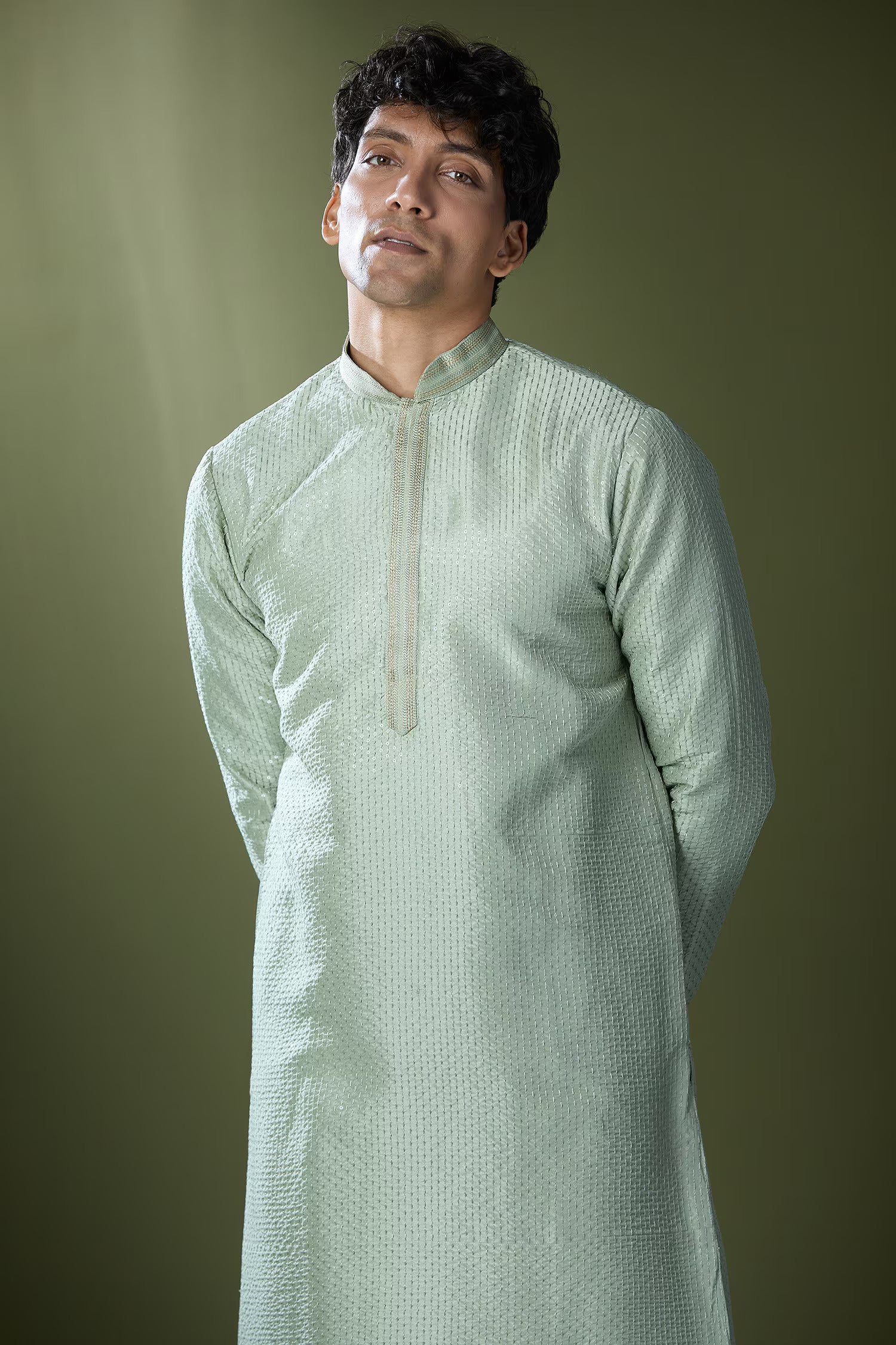 Pista Green Running Stitch Kurta Set