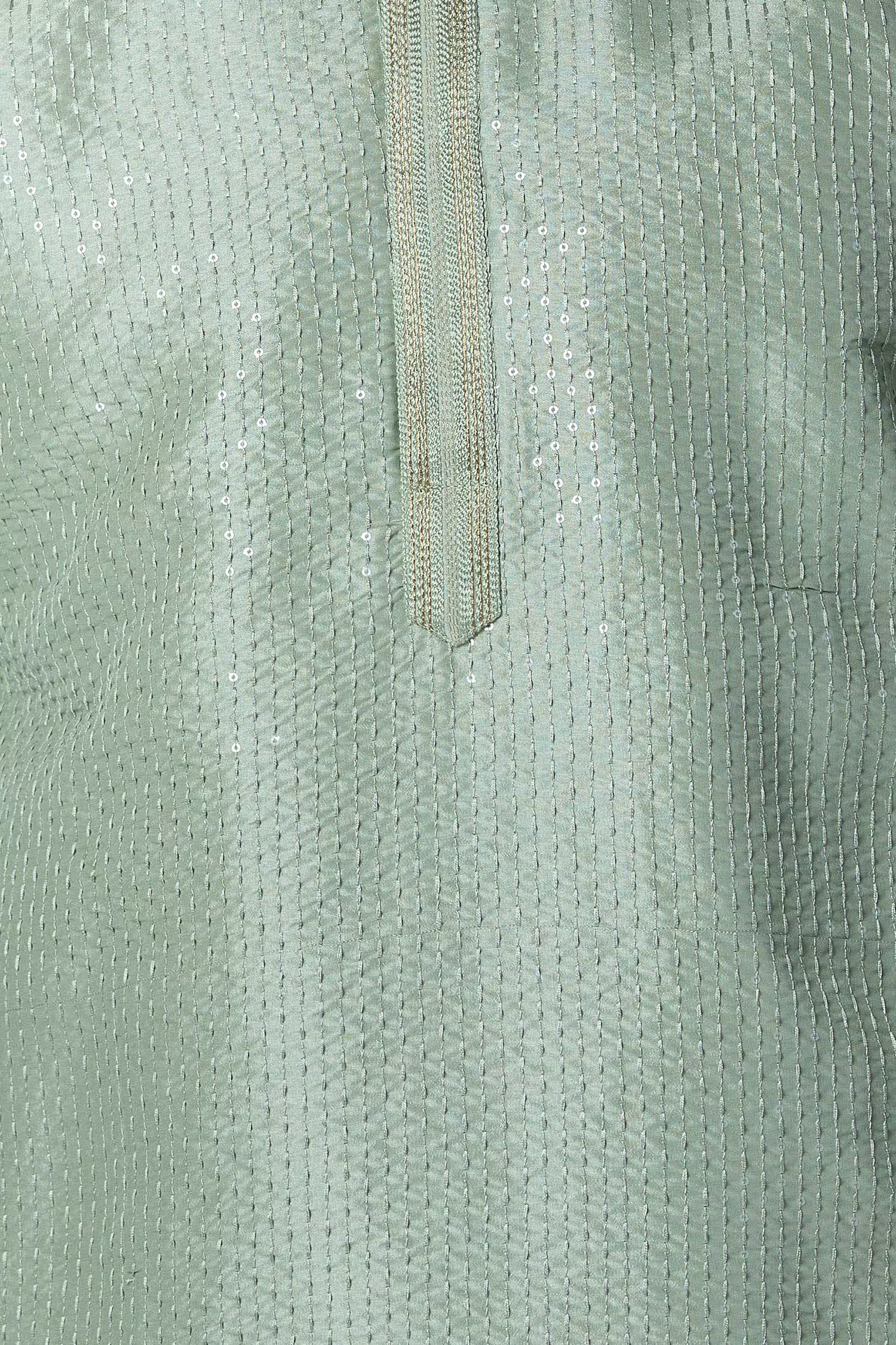 Pista Green Running Stitch Kurta Set