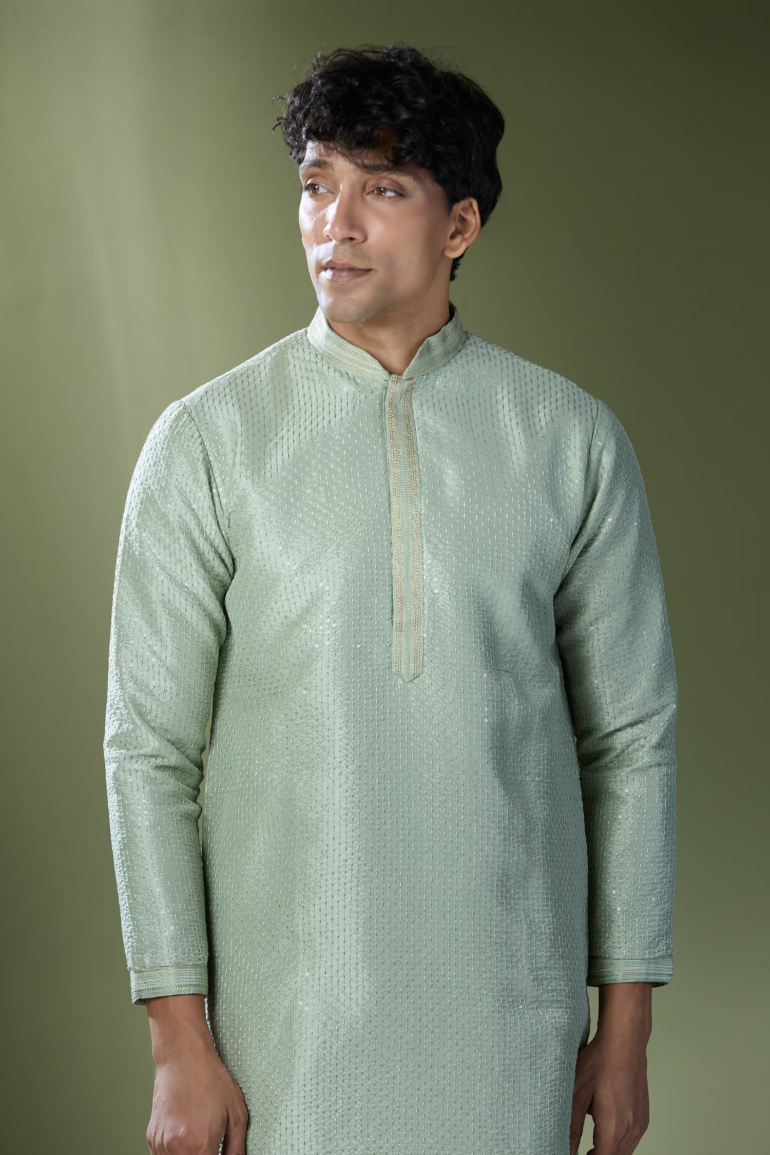 Pista Green Running Stitch Kurta Set