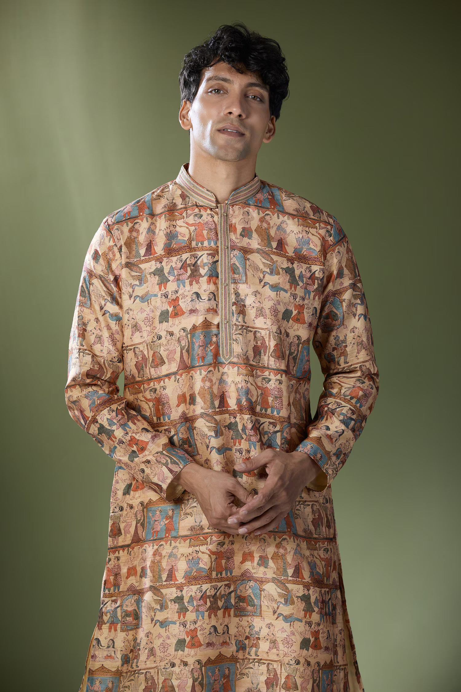 Beige Printed Kurta Set
