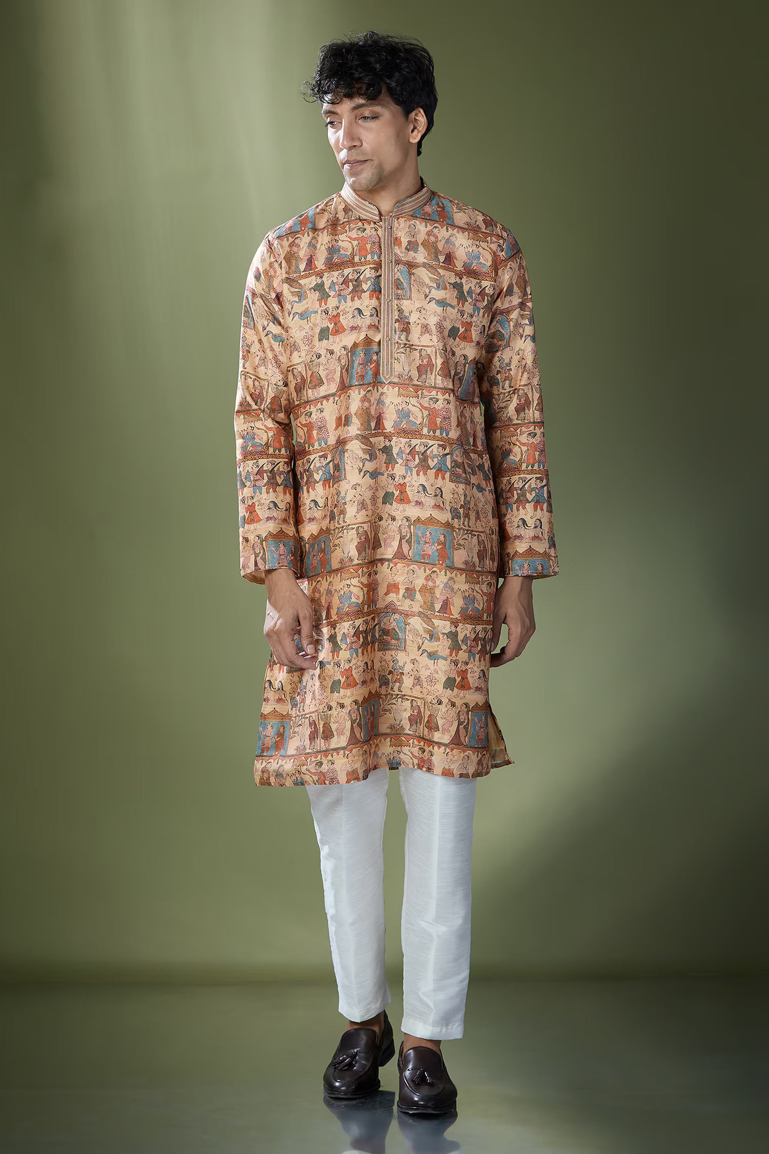 Beige Printed Kurta Set