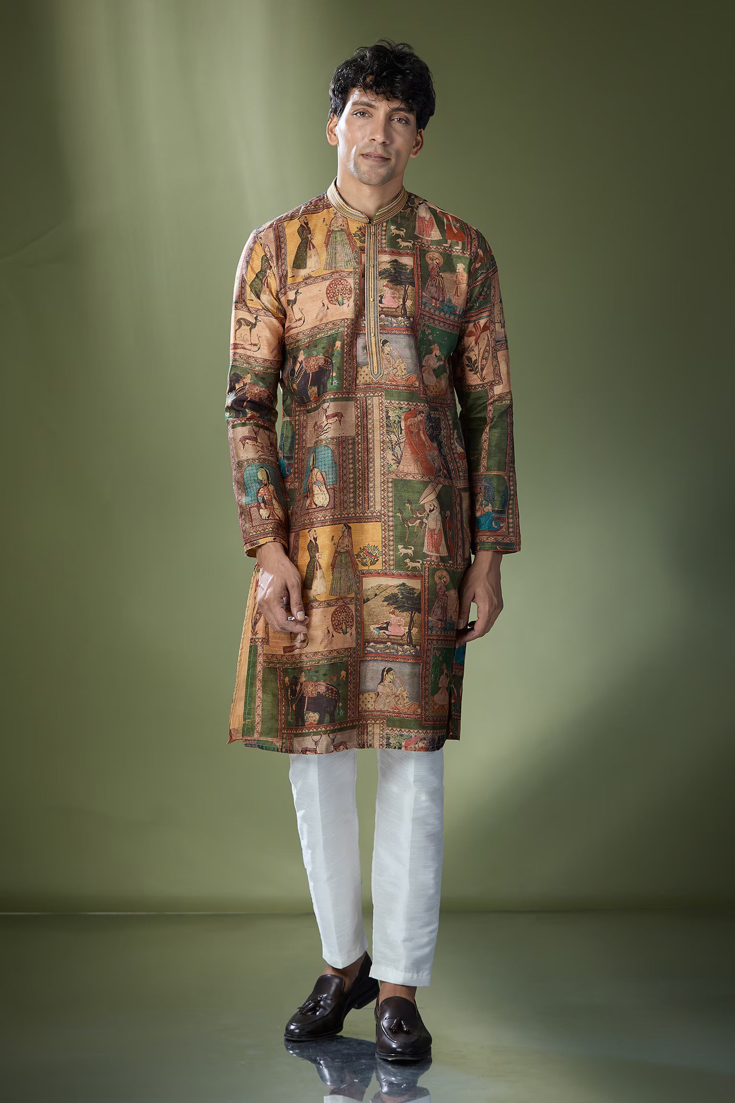 Beige Printed Kurta Set
