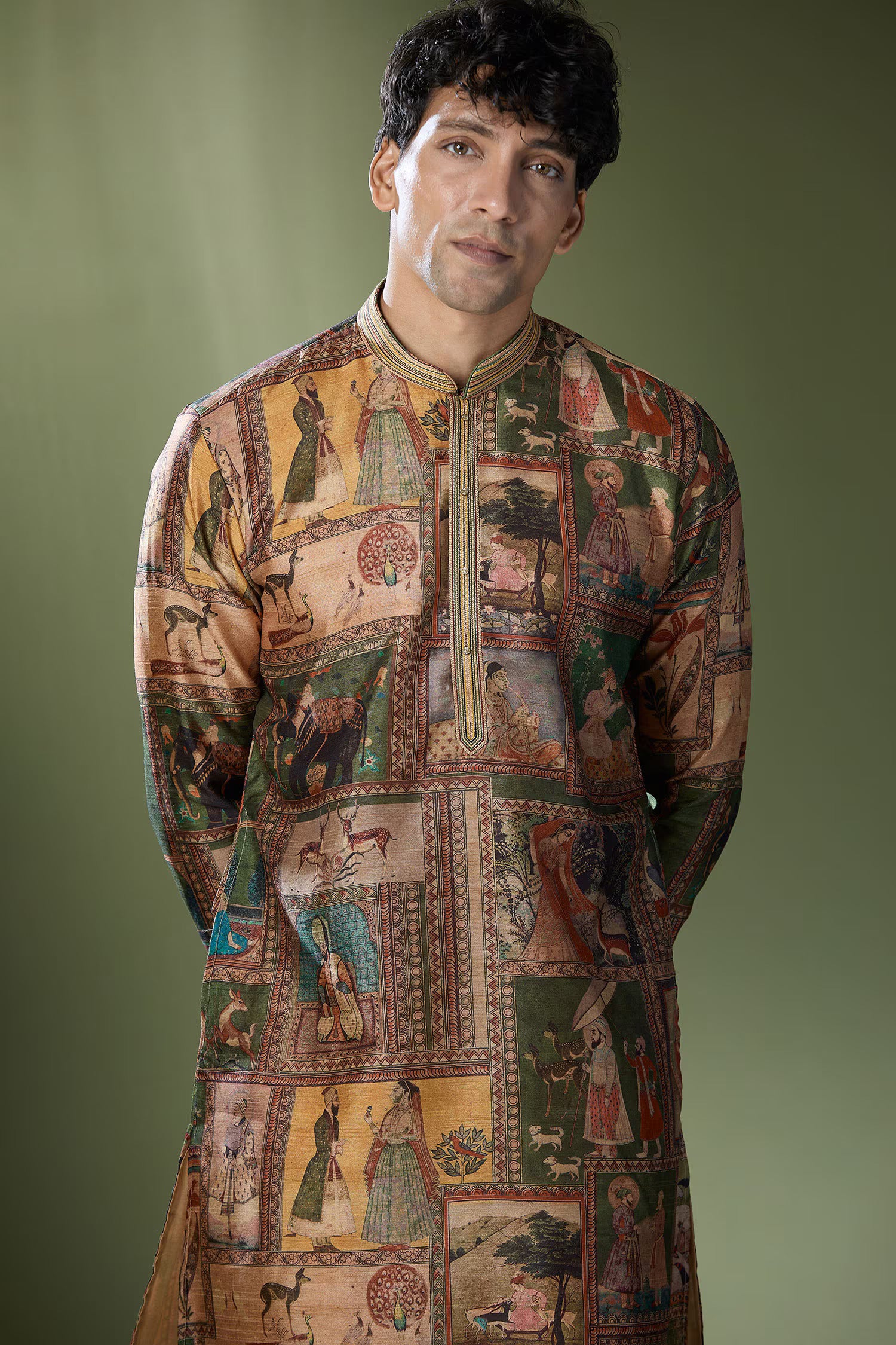 Beige Printed Kurta Set