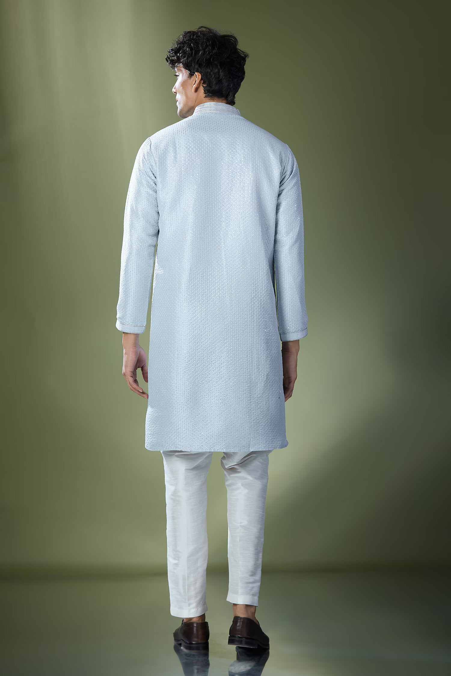 Powder Blue Running Stitch Kurta Set