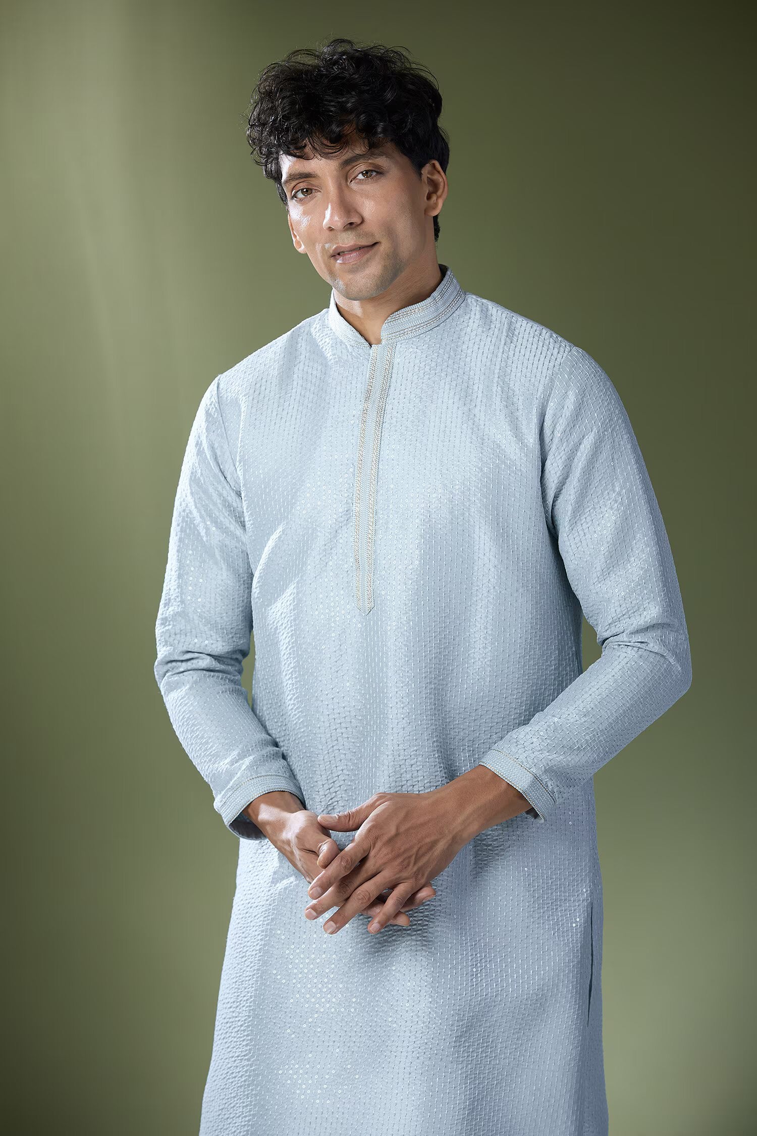 Powder Blue Running Stitch Kurta Set
