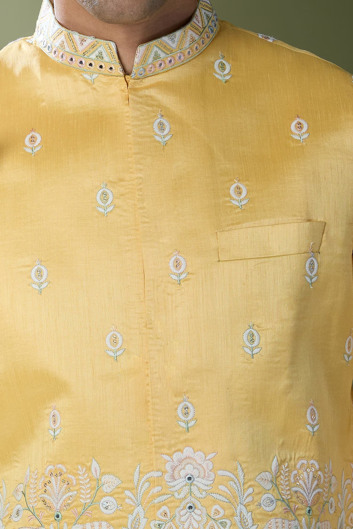 Yellow Embroidered Kurta-Jacket Set