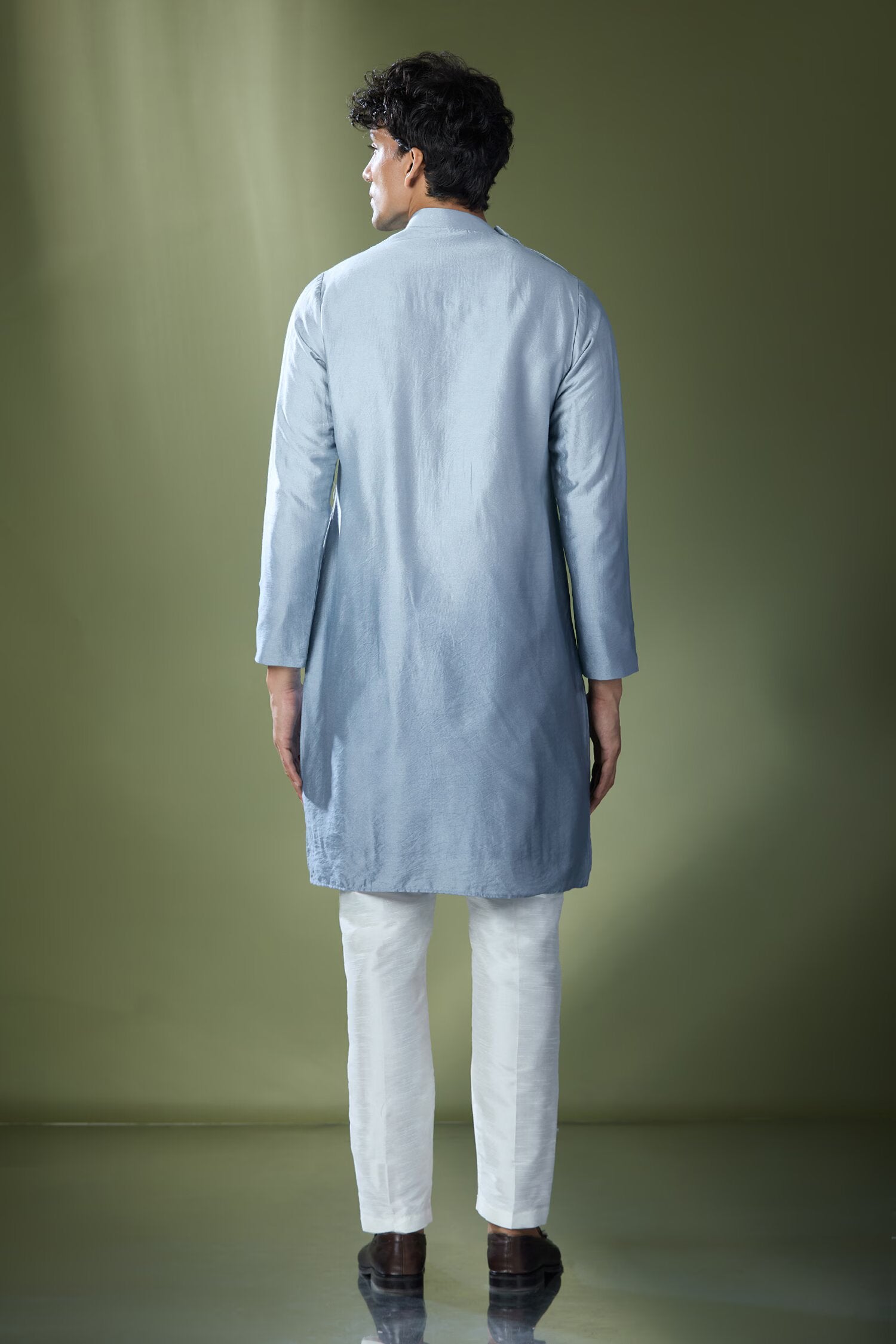 Powder Blue Ombre High-Neck Embroidered Kurta Set
