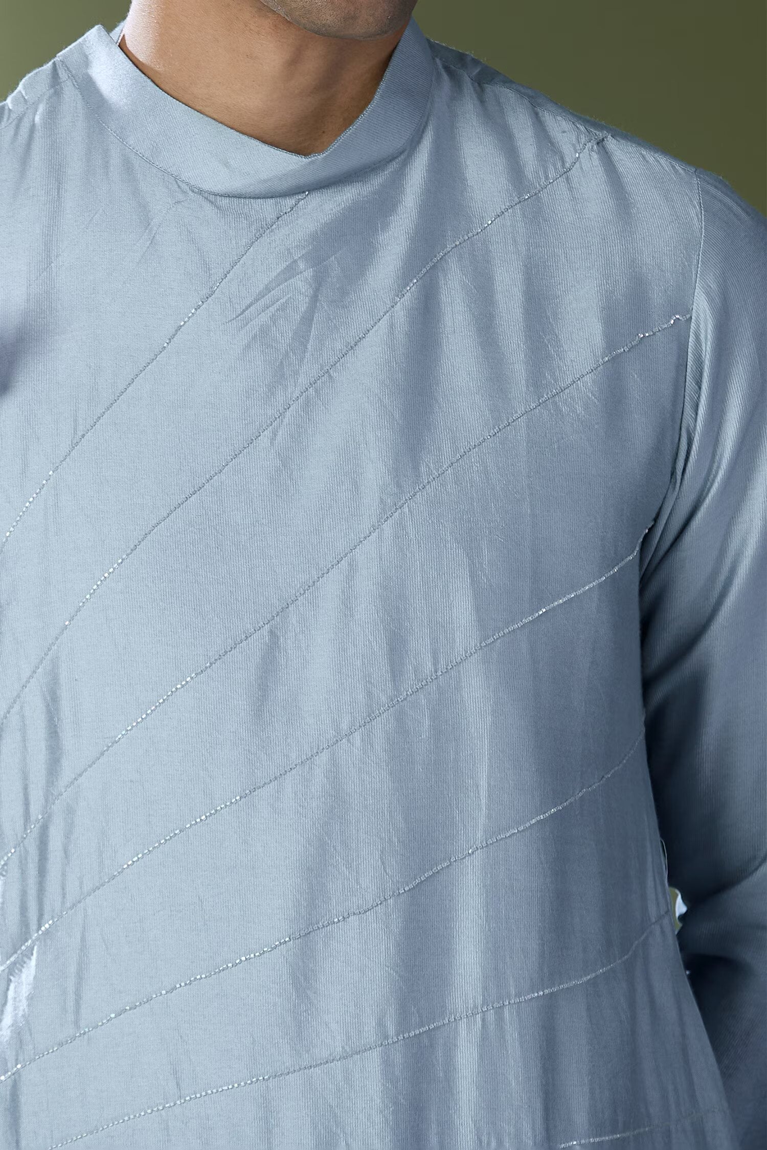 Powder Blue Ombre High-Neck Embroidered Kurta Set