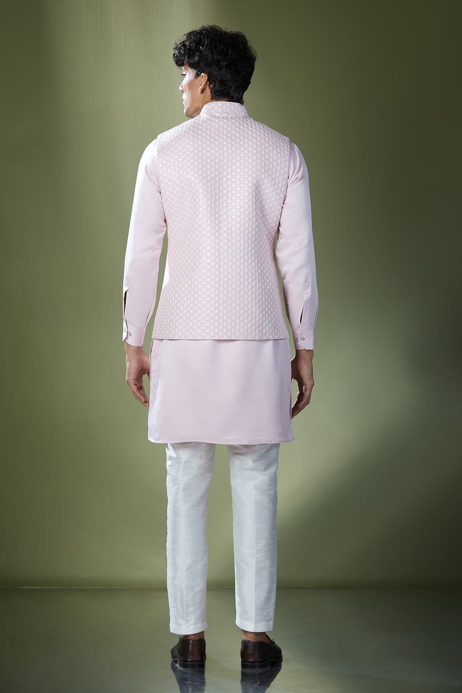 Baby Pink Embroidered Kurta-Jacket Set