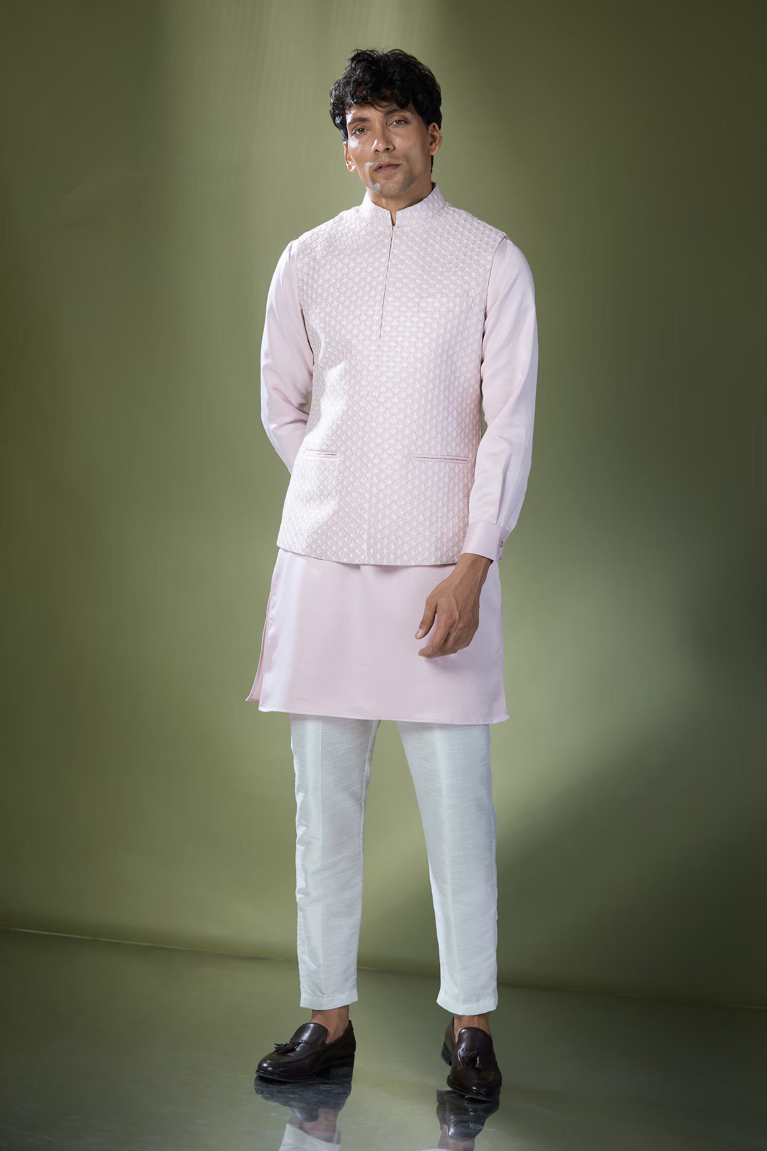 Baby Pink Embroidered Kurta-Jacket Set