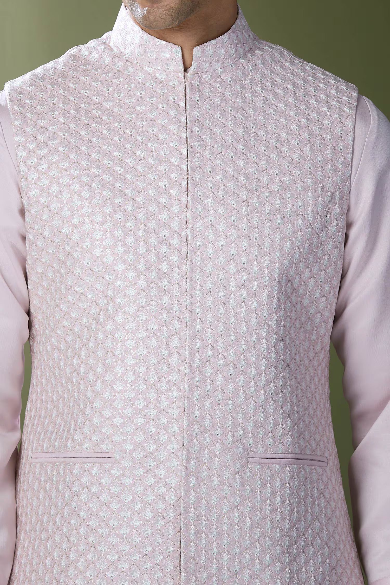 Baby Pink Embroidered Kurta-Jacket Set