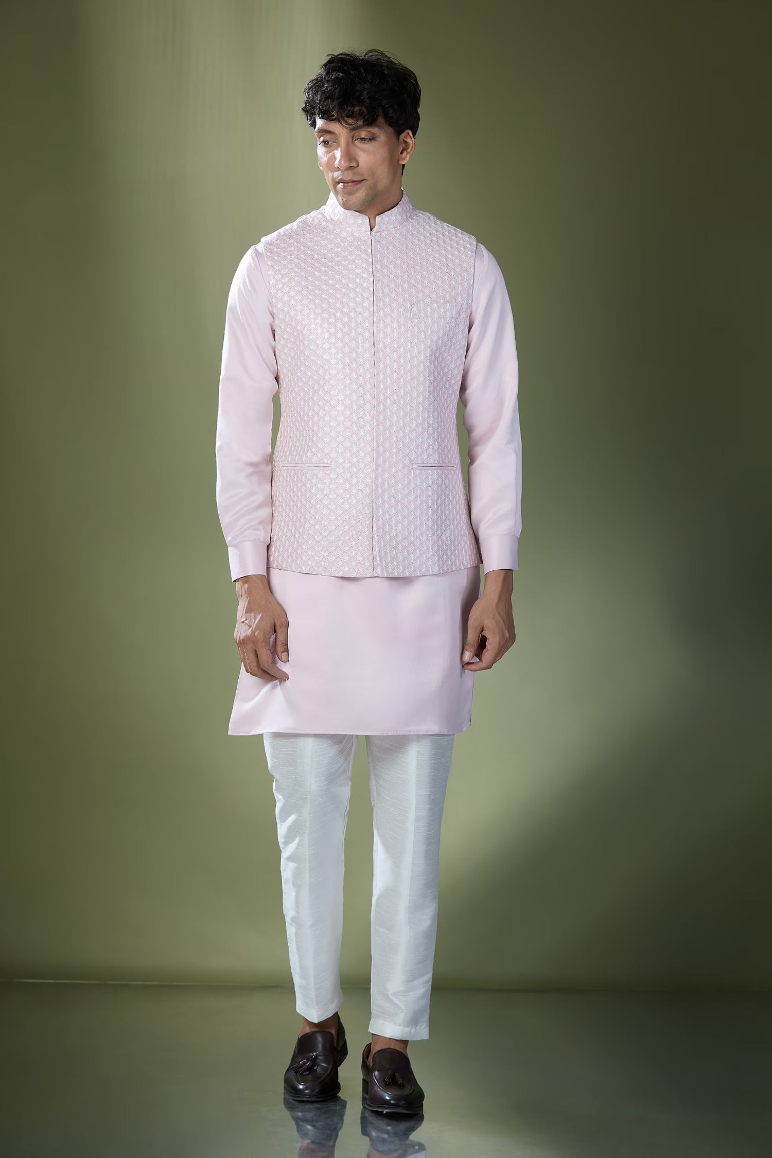 Baby Pink Embroidered Kurta-Jacket Set