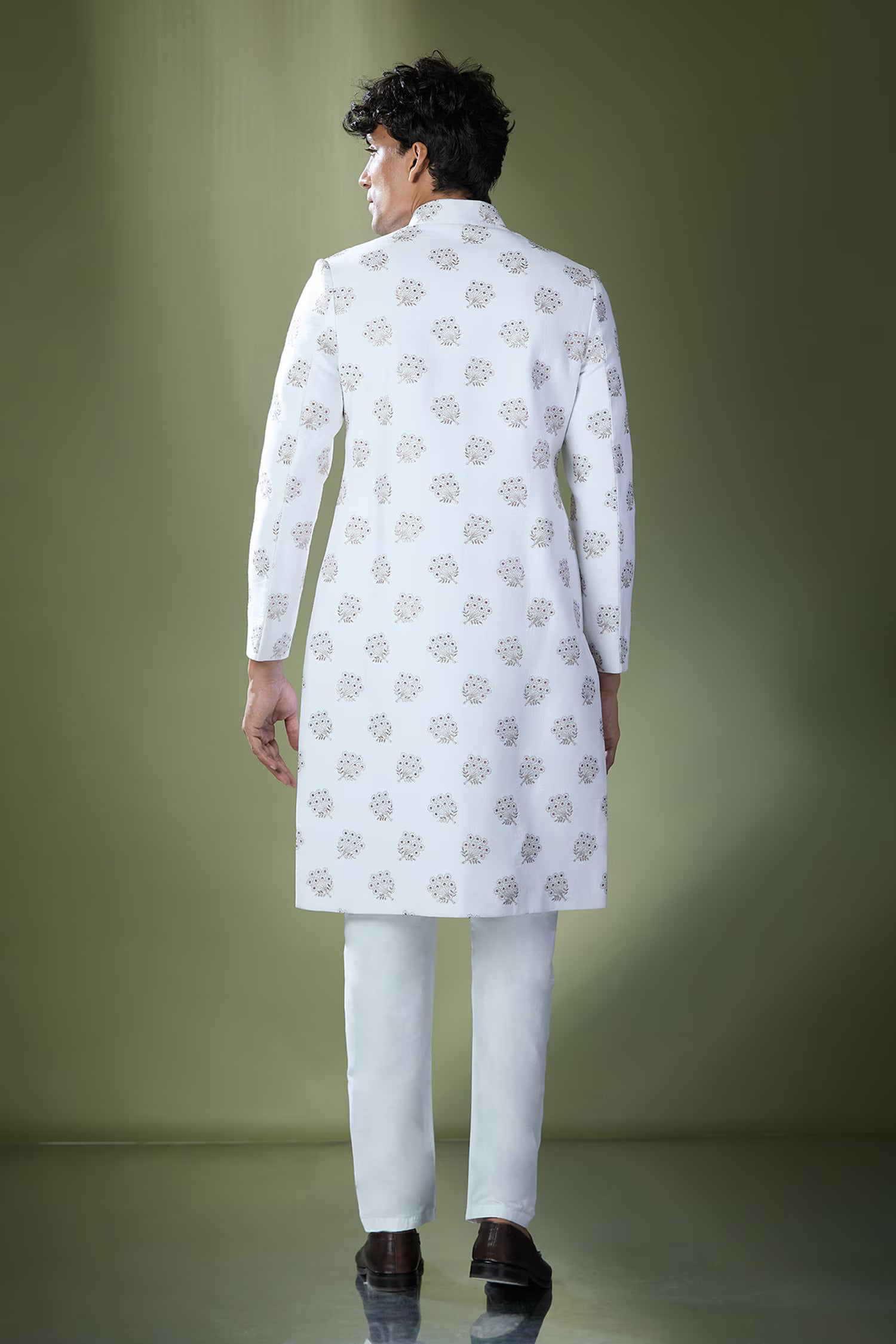 Off White Embroidered Achkan Set