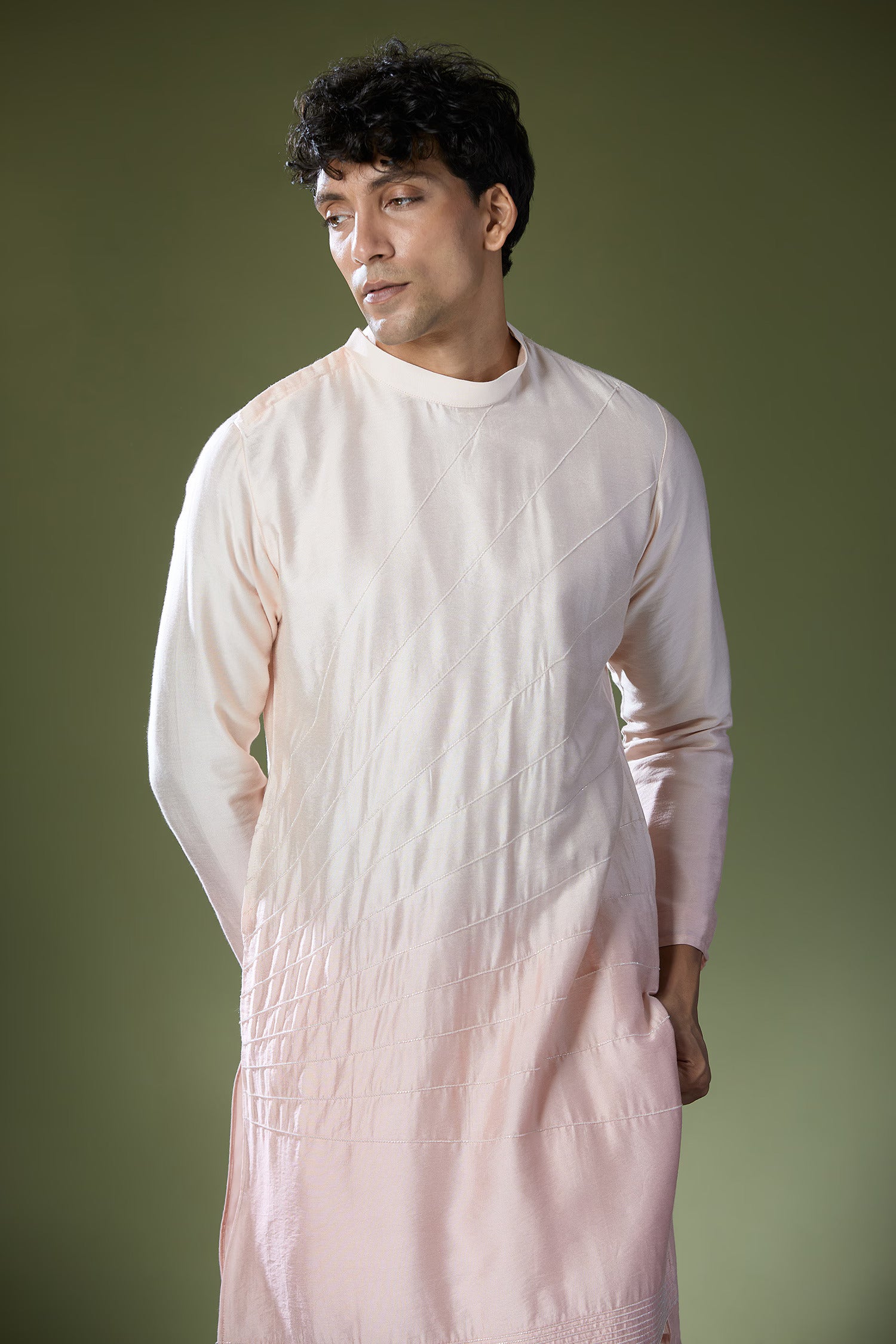 Peach Ombre High-Neck Embroidered Kurta Set