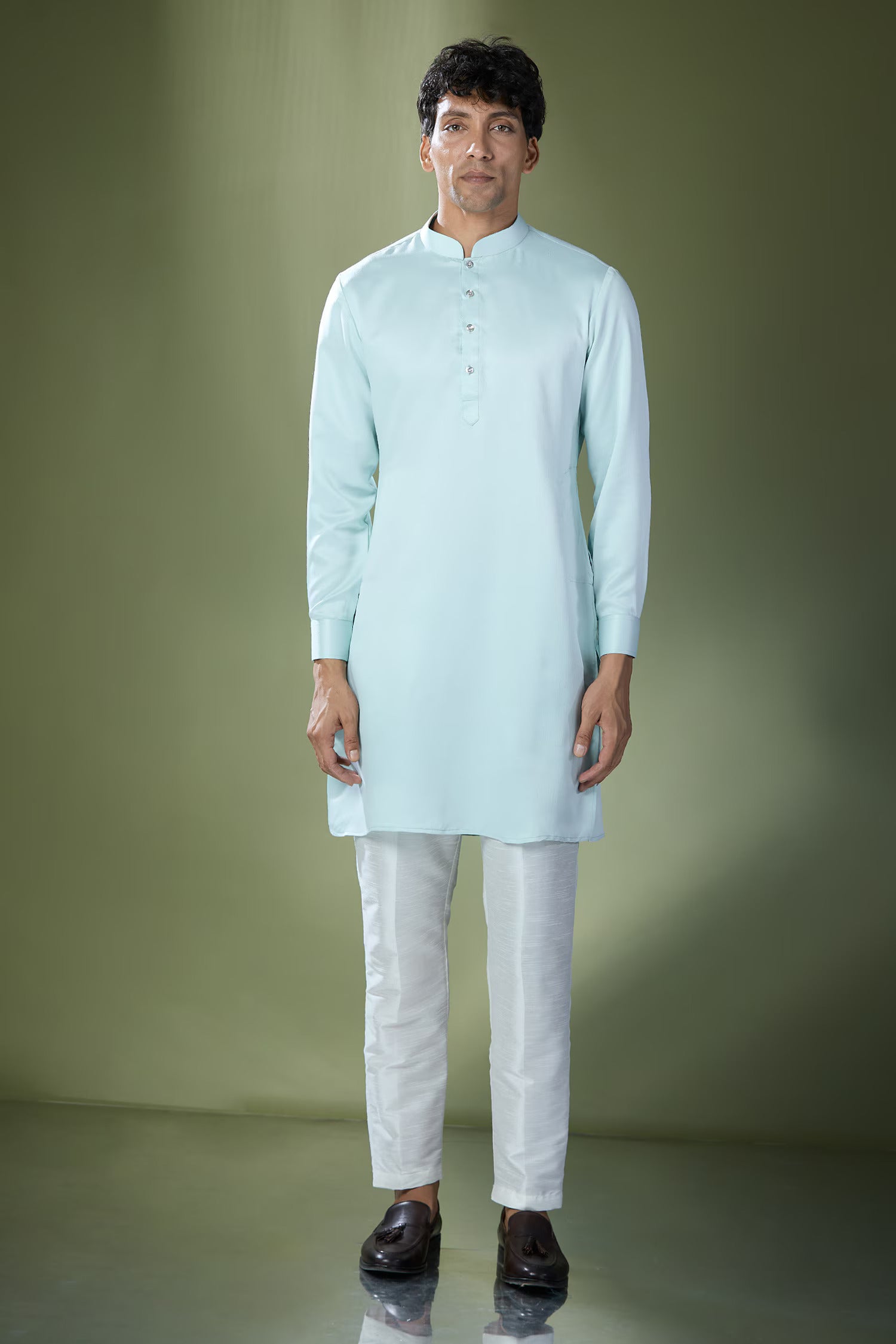 Aqua Blue Embroidered Kurta-Jacket Set
