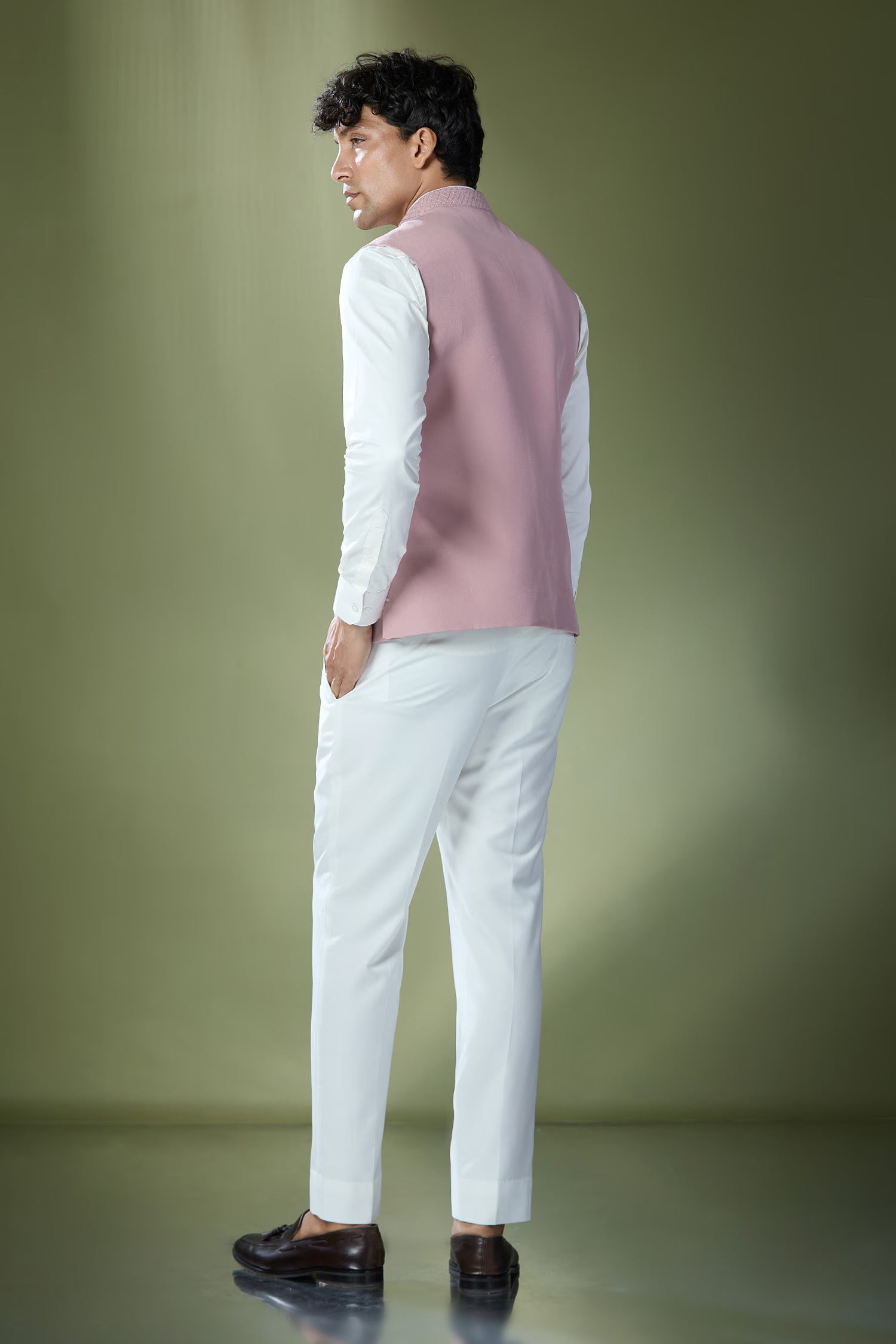 Dusty Pink Stitch Jacket-Shirt-Pant Set