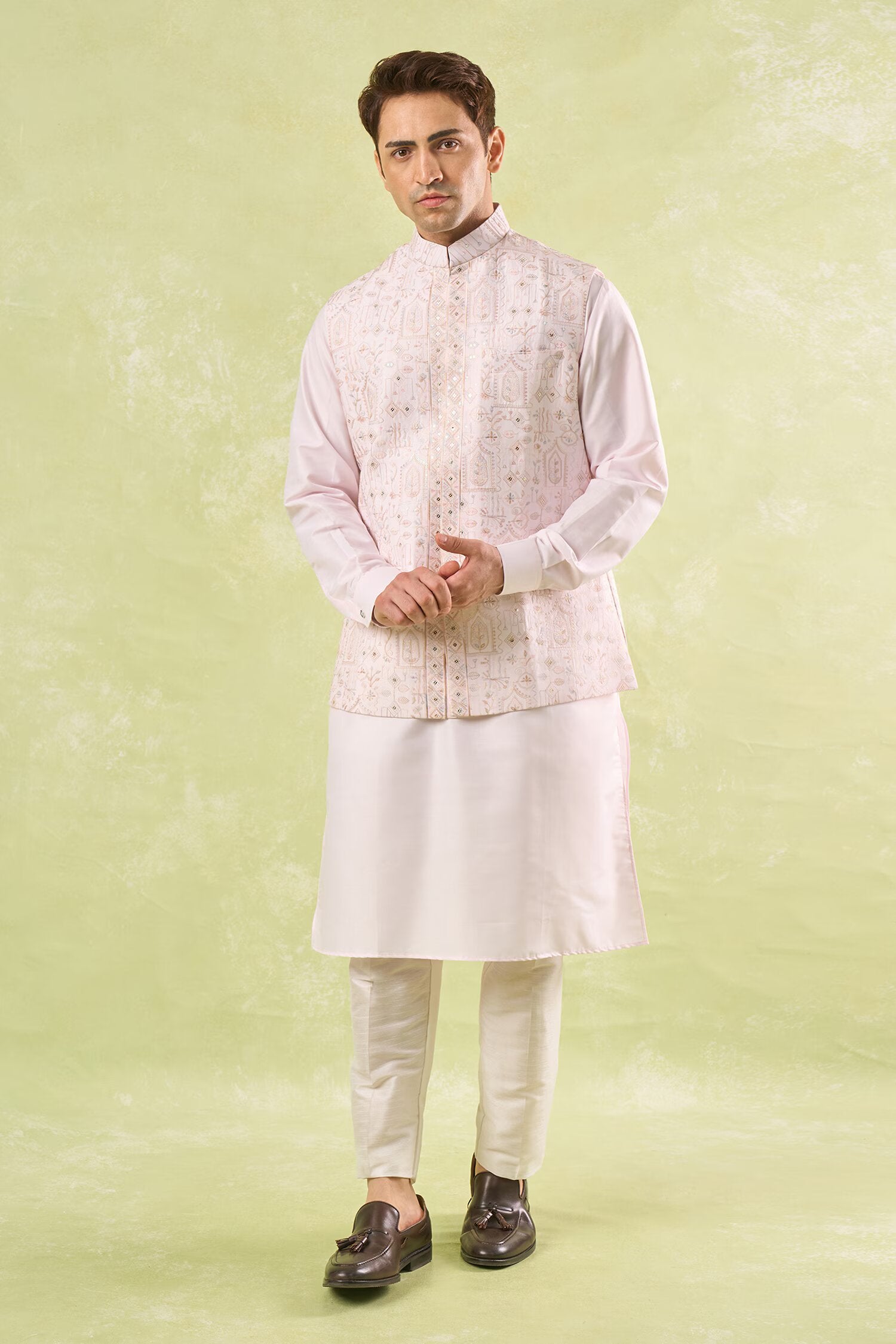 Blush Pink Embroidered Kurta-Bundi Set