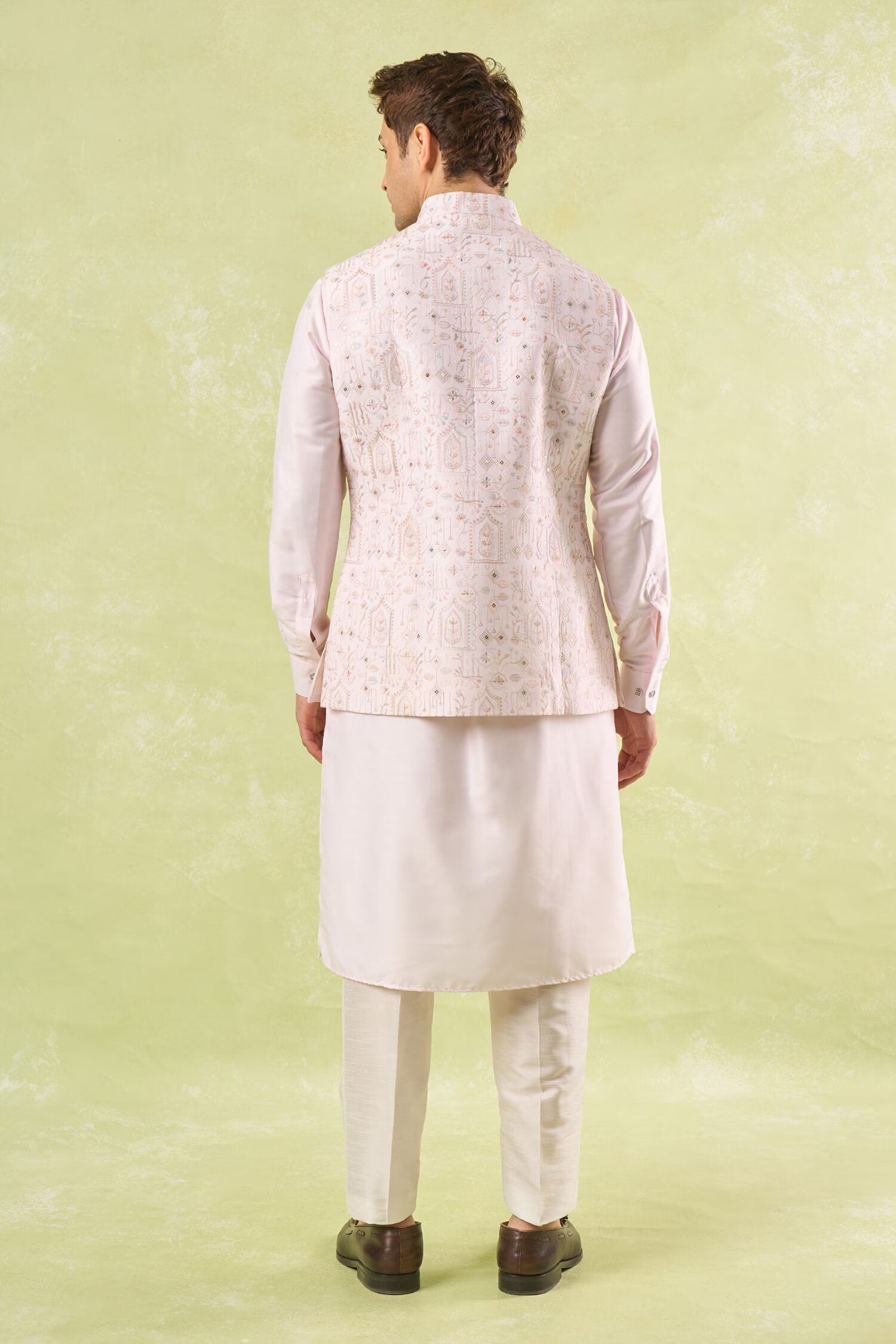Blush Pink Embroidered Kurta-Bundi Set