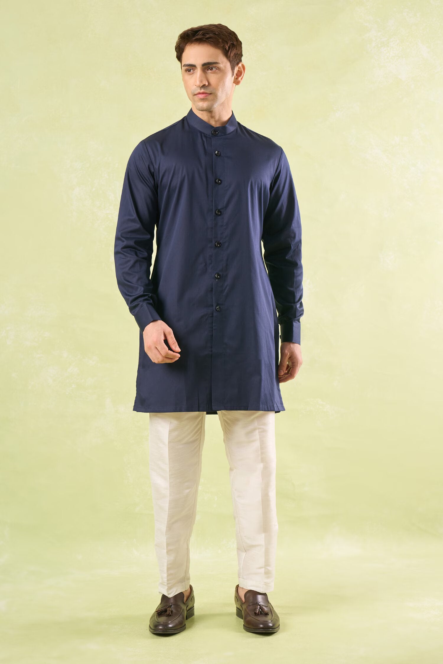 Navy Blue Running Stitch Kurta-Bundi Set