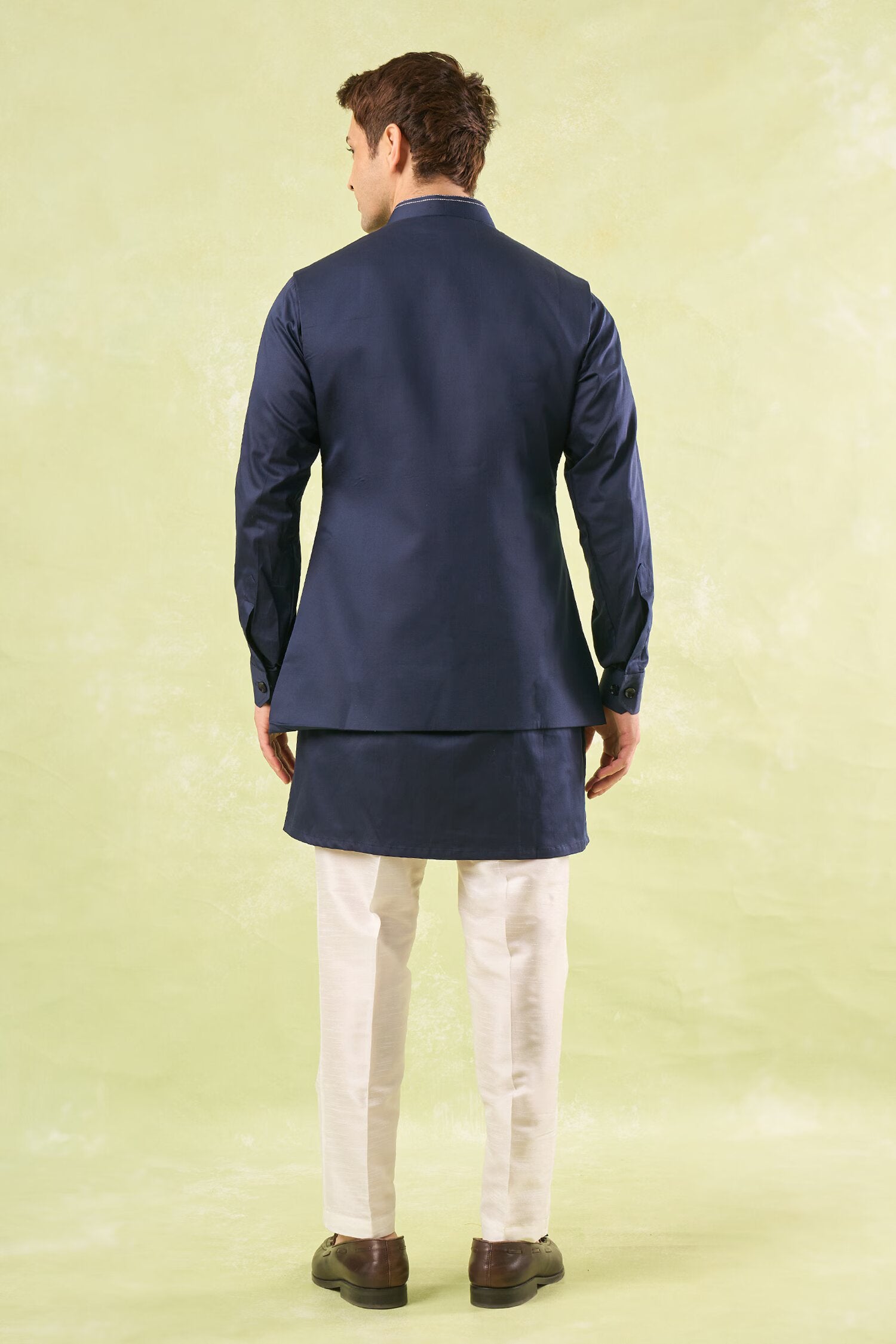 Navy Blue Running Stitch Kurta-Bundi Set