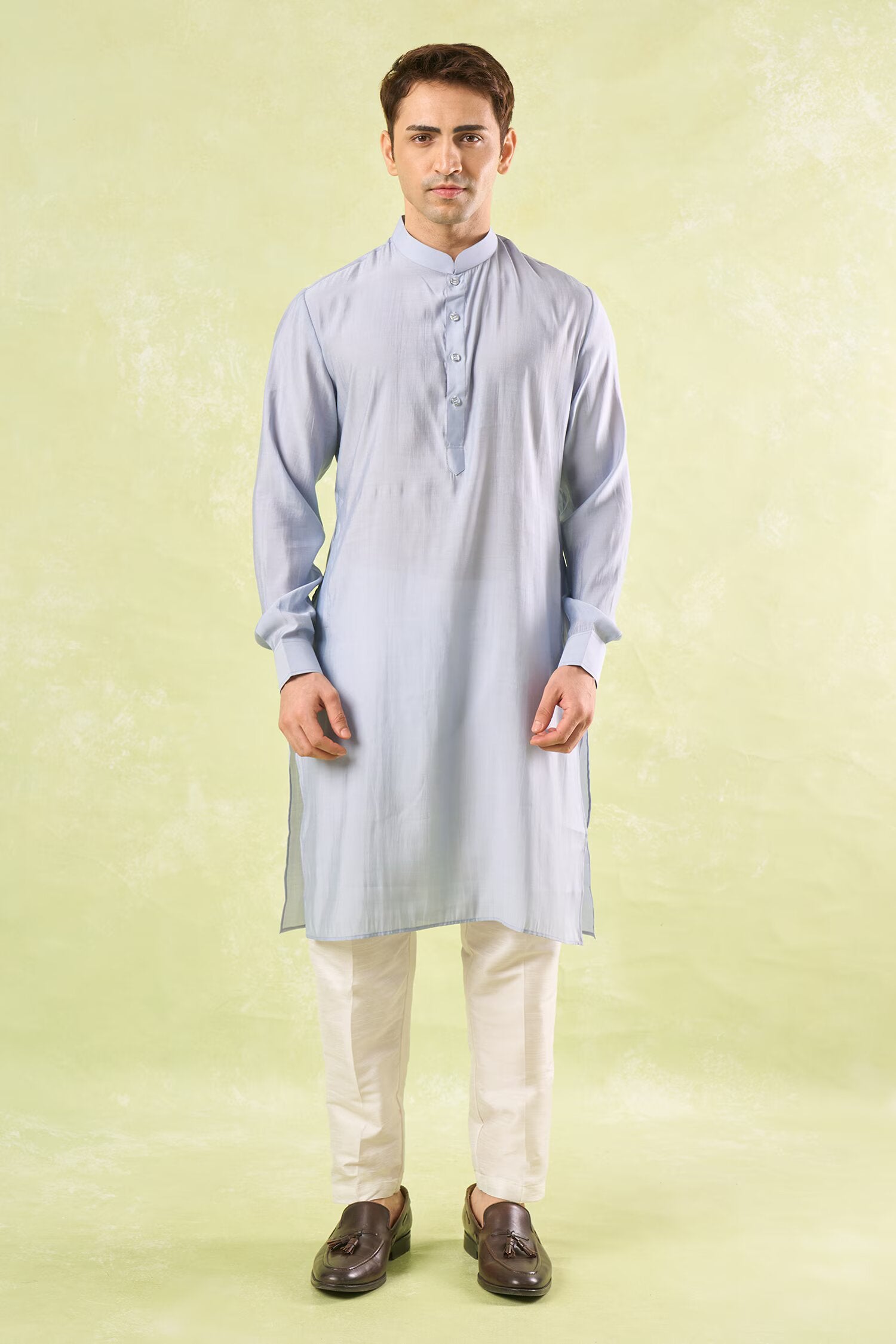 Powder Blue Embroidered Kurta-Bundi Set